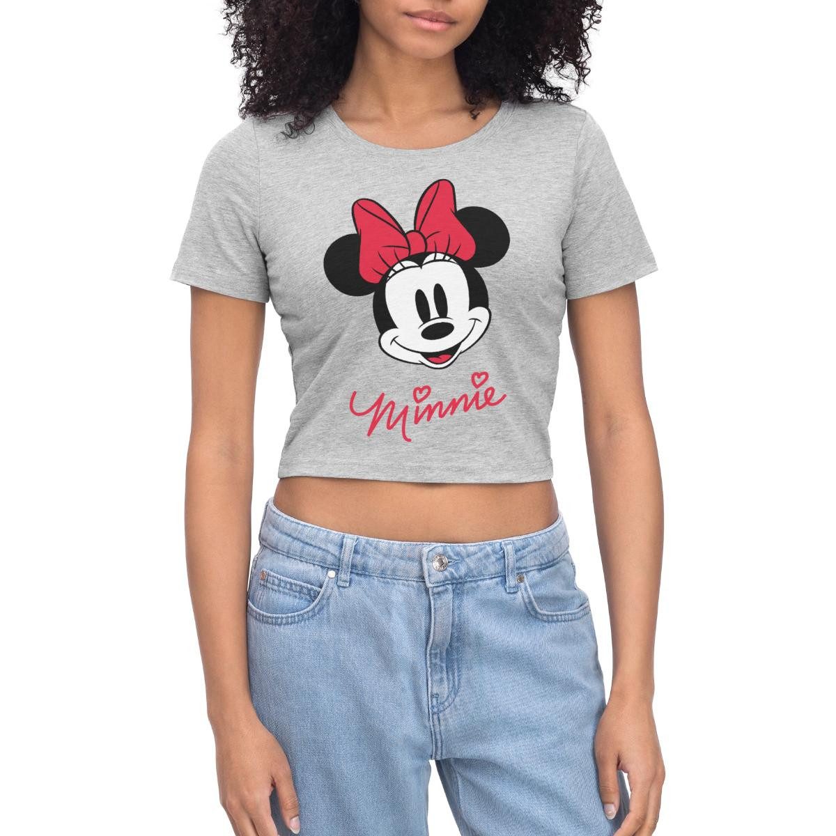 Spreadshirt T-Shirt Mickey & Minnie Schriftzug Mit Minnie Motiv Crop Top (1-tlg)