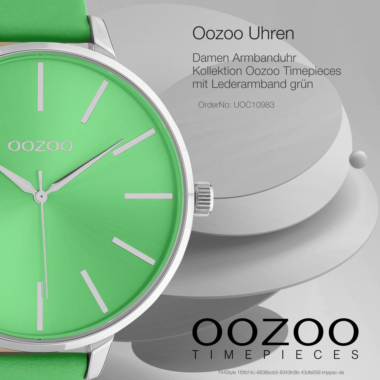 OOZOO Quarzuhr Oozoo Damen Armbanduhr 48mm) extra groß Damenuhr Lederarmband, rund, Timepieces, (ca. Fashion-Style