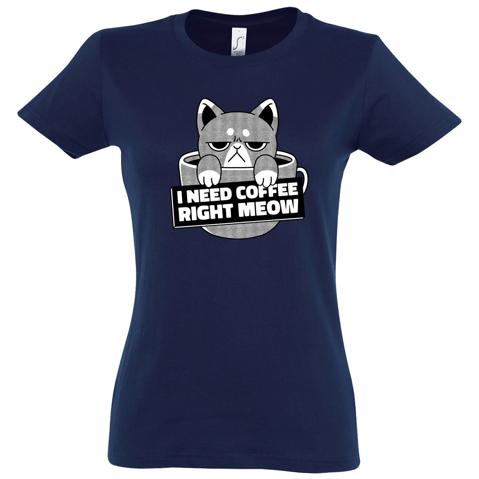 T-Shirt "I Need Coffee Right Meow" Damen Shirt