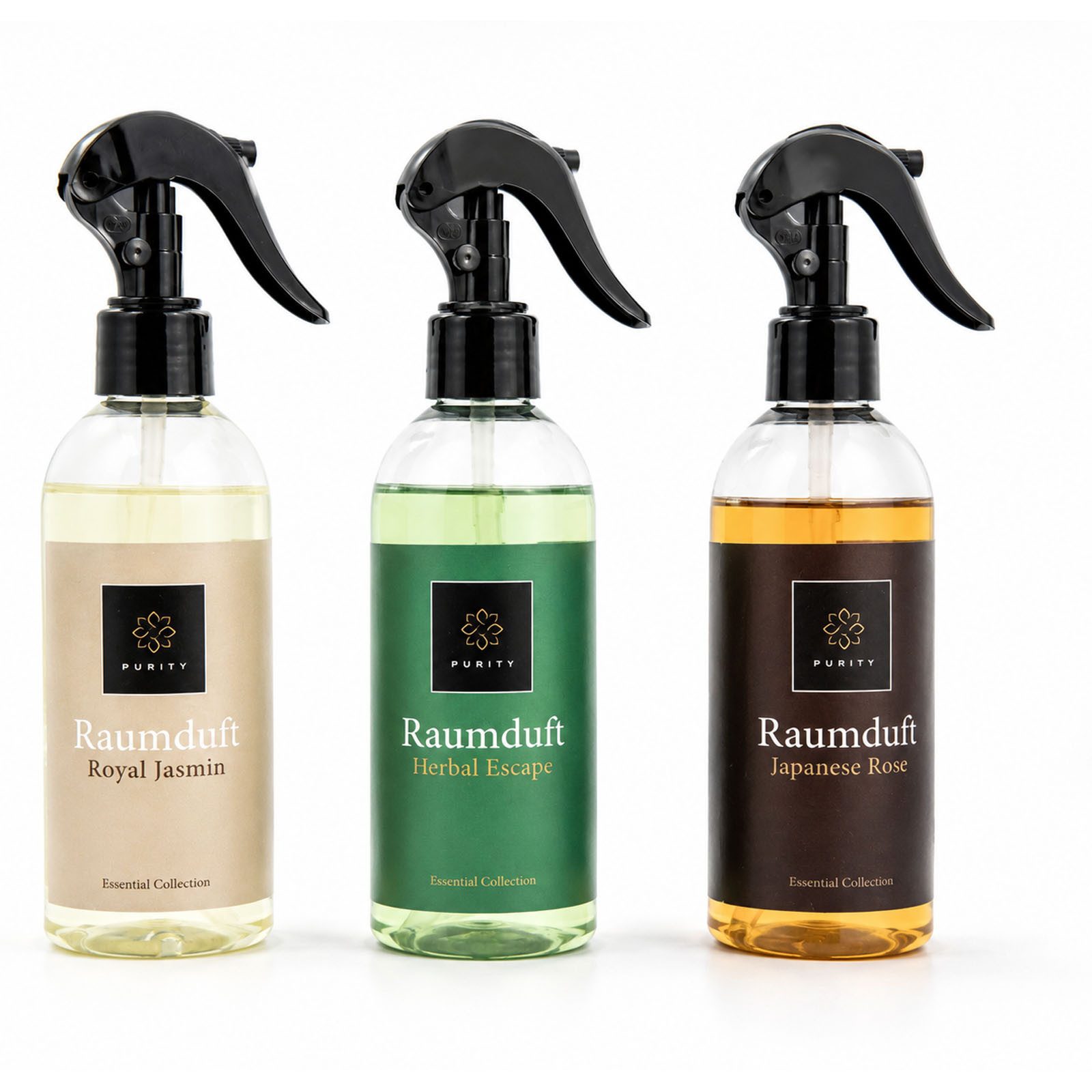 HAC24 Raumduft Raumduft Spray je 300ml Raumspray Lufterfrischer mit Sprühkopf (3-St), Royal Jasmin, Herbal Escape & Japanese Rose
