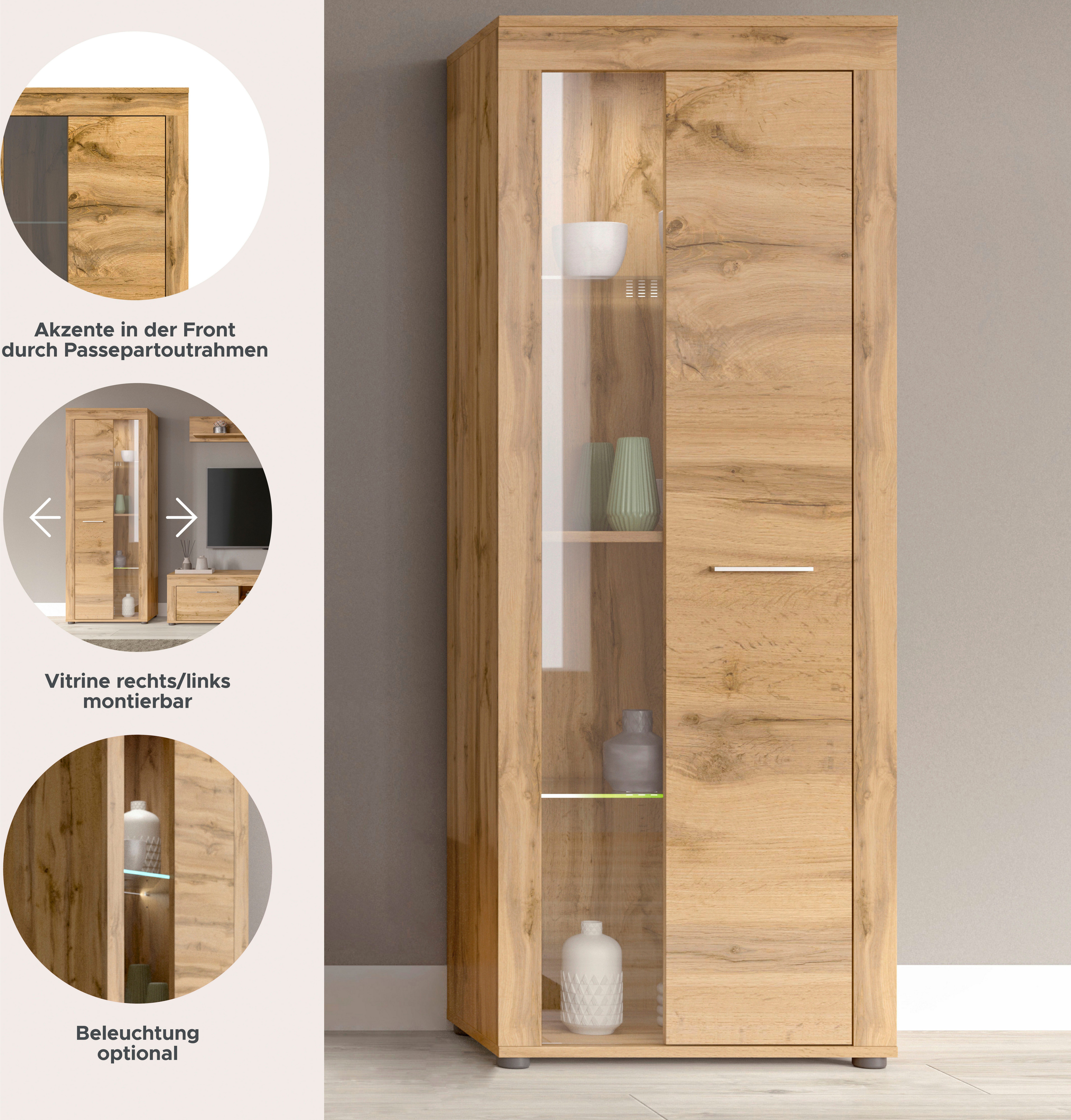 Home affaire Vitrine AOSTA, TOPSELLER!, Höhe 159 cm, 1 Tür (li/re), 2 Glasböden, 4 Fächer (in verschiedenen Farbausführungen, individuell kombinierbar) Standvitrine, Glasvitrine, Showcase, Vitrinenschrank, Wohnzimmer