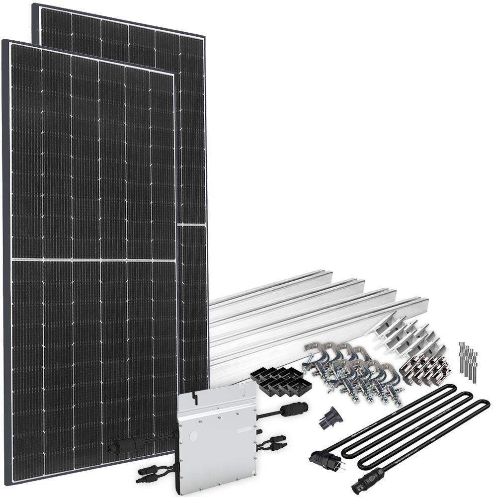 offgridtec Solaranlage Solar-Direct 830W HM-800, 415 W, Monokristallin, Schukosteckdose, 10 m Anschlusskabel, Montageset für Balkongeländer