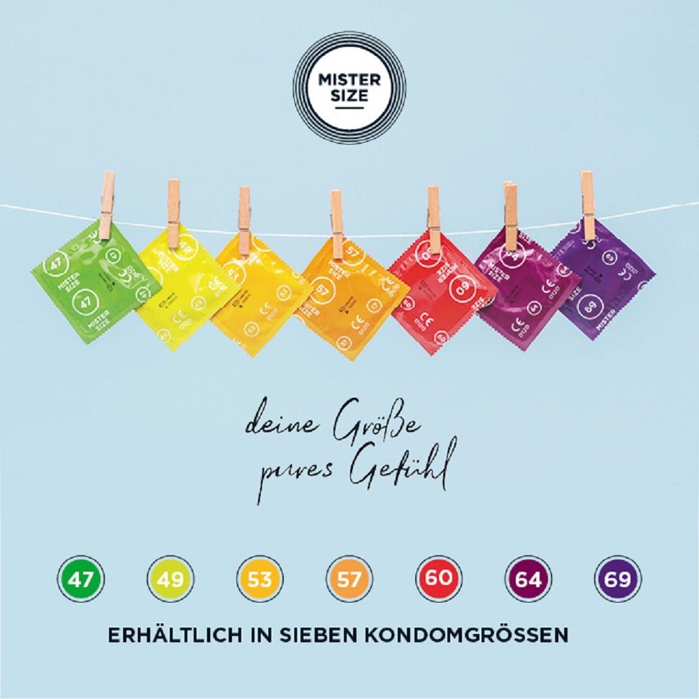 & Maßkondome, Testen, extra Packung Anprobierpackung Ihrer passende das mit, St., dünn in 3 Kondome 3 Kondom (47-49-53) vegan, MISTER SLIM SIZE zum Größe fein, Größen extra