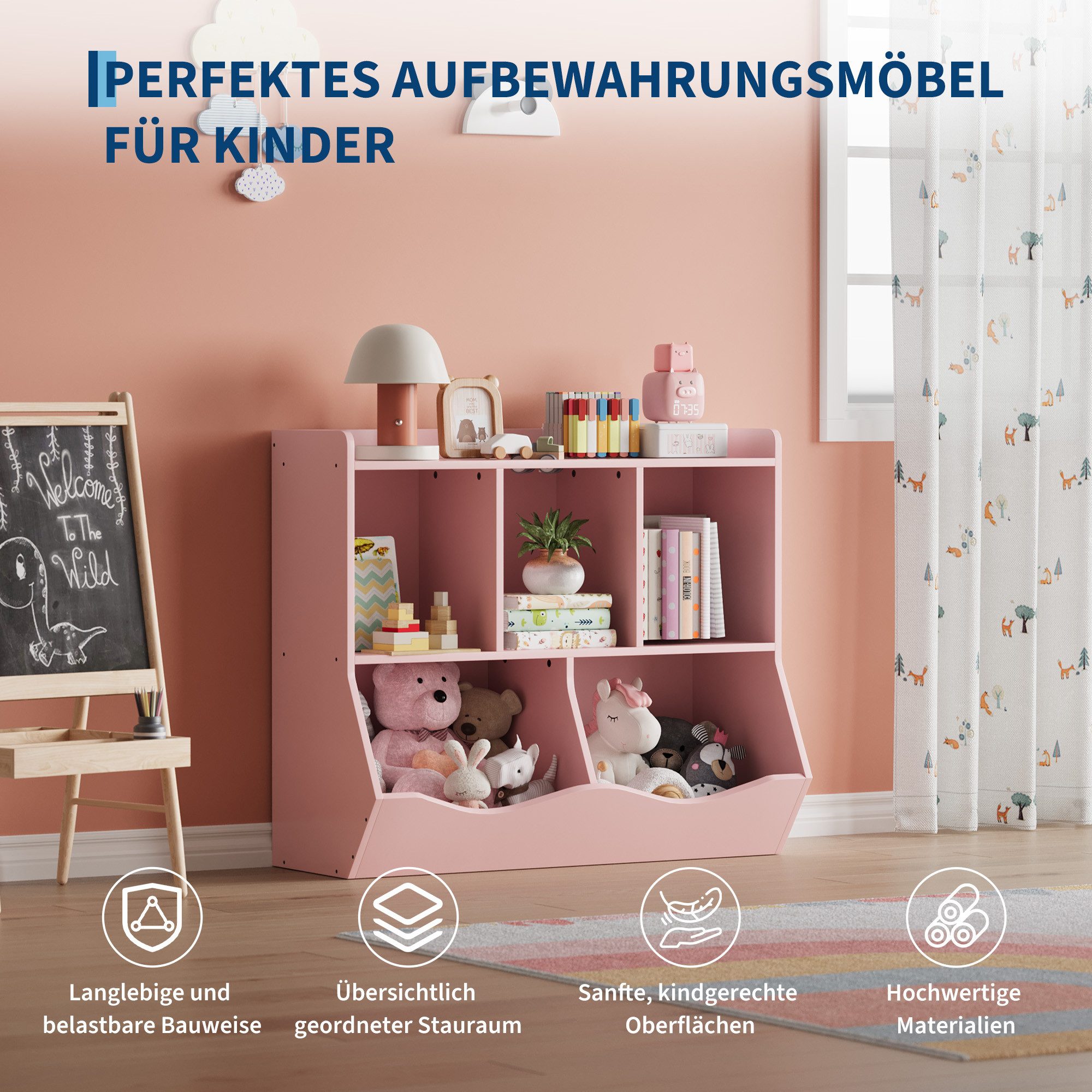 GarveeMore Kinderregal Spielzeugregal Kinderregal mit 5 Fächern Bücherregal Kinder – Bild 4 von 5