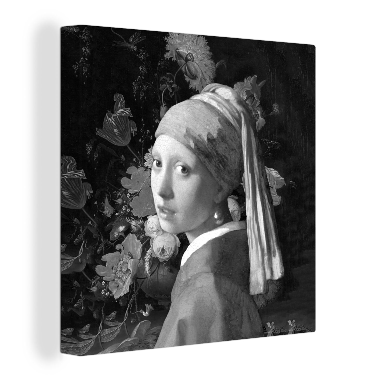 OneMillionCanvasses® Gemälde Das Mädchen mit dem Perlenohrring - Johannes Vermeer - Schwarz und, (1 St), Leinwand Bilder für Wohnzimmer Schlafzimmer bunt