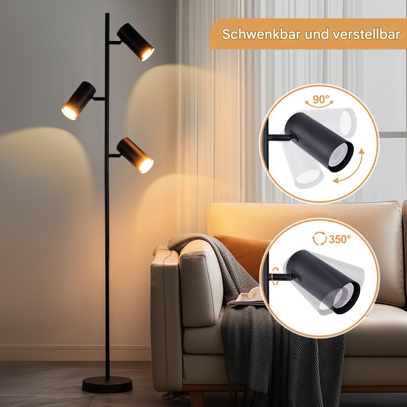 Tukrool Stehlampe 2/3 Flammig Metall Standleuchten,GU10 günstig online kaufen