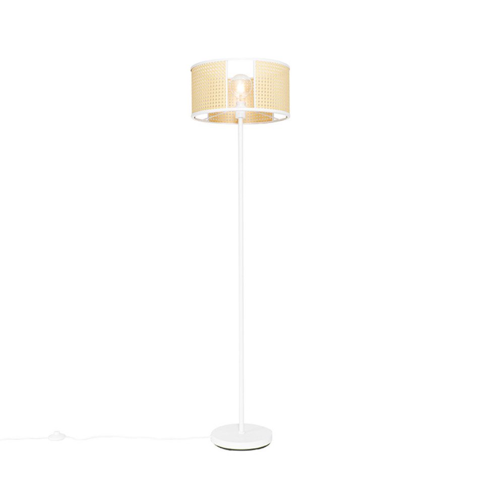 Qazqa Stehlampe Akira, ohne Leuchtmittel, Warmweiß, QAZQA Stehlampe, e27, Weiß, Rattan, Retro