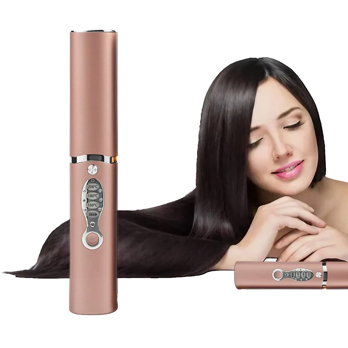 DOPWii Glätteisen Schnurloser Mini-Haarglätter, tragbarer Haarglätter, mit LCD-Display, 3 Temperatureinstellungen für unterwegs und zu Hause
