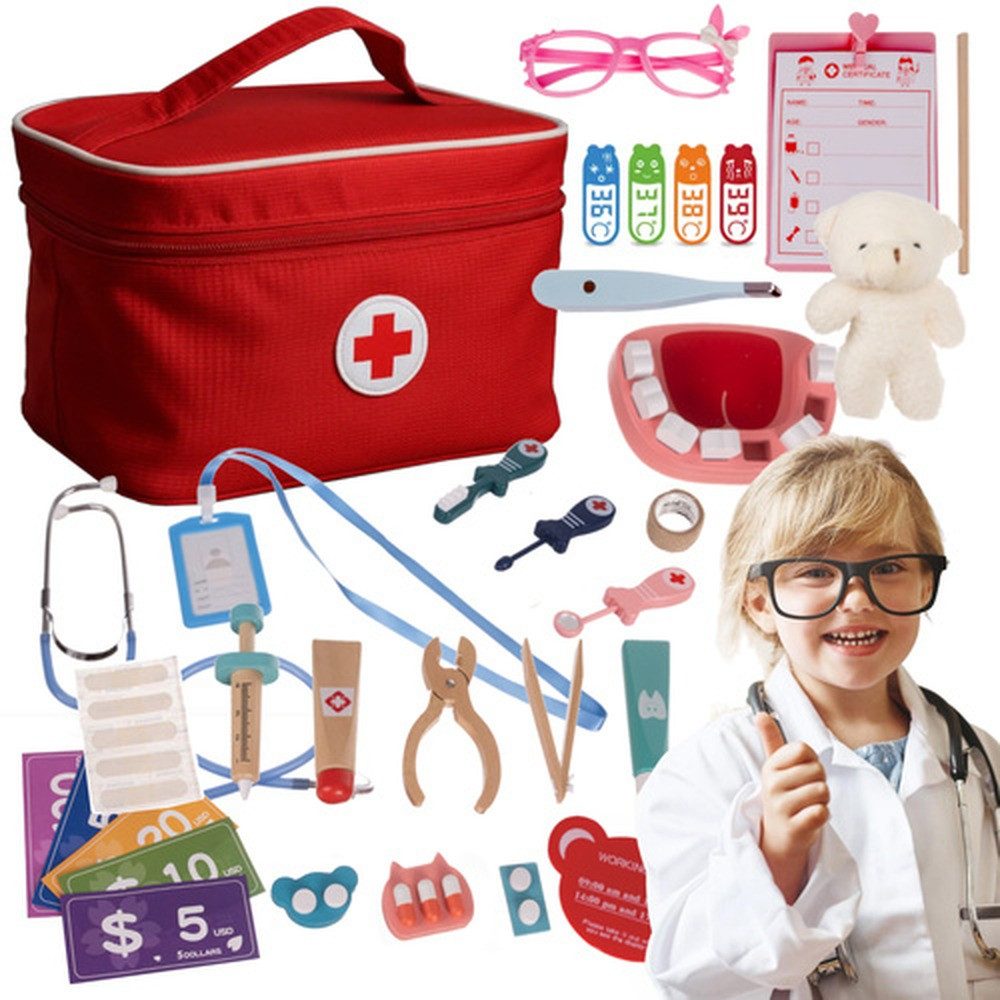 KRUZZEL Lernspielzeug Kinder Arzt Medizinisches Set (Spar-Set, Arzt-Erste-Hilfe), Alle Teile sind kindgerecht gestaltet, leicht zu greifen