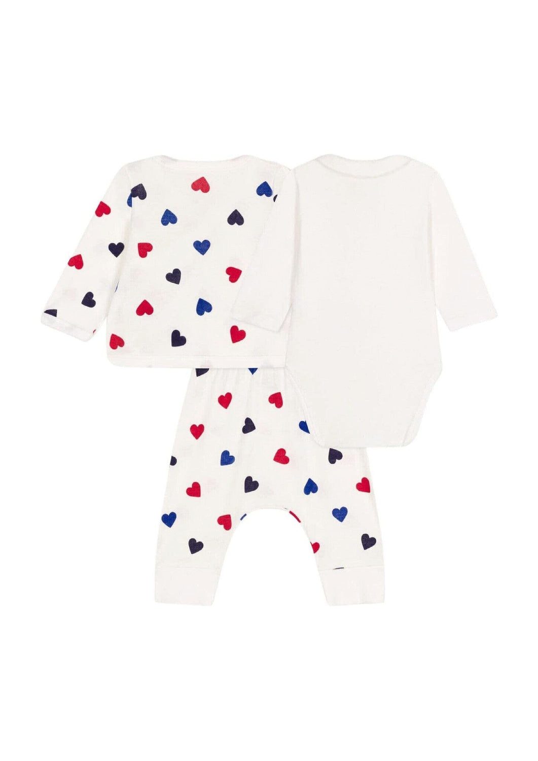 Petit Bateau Strampler Petit Bateau Kombination 3 Teile mit roten, blauen und schwarzen Herze