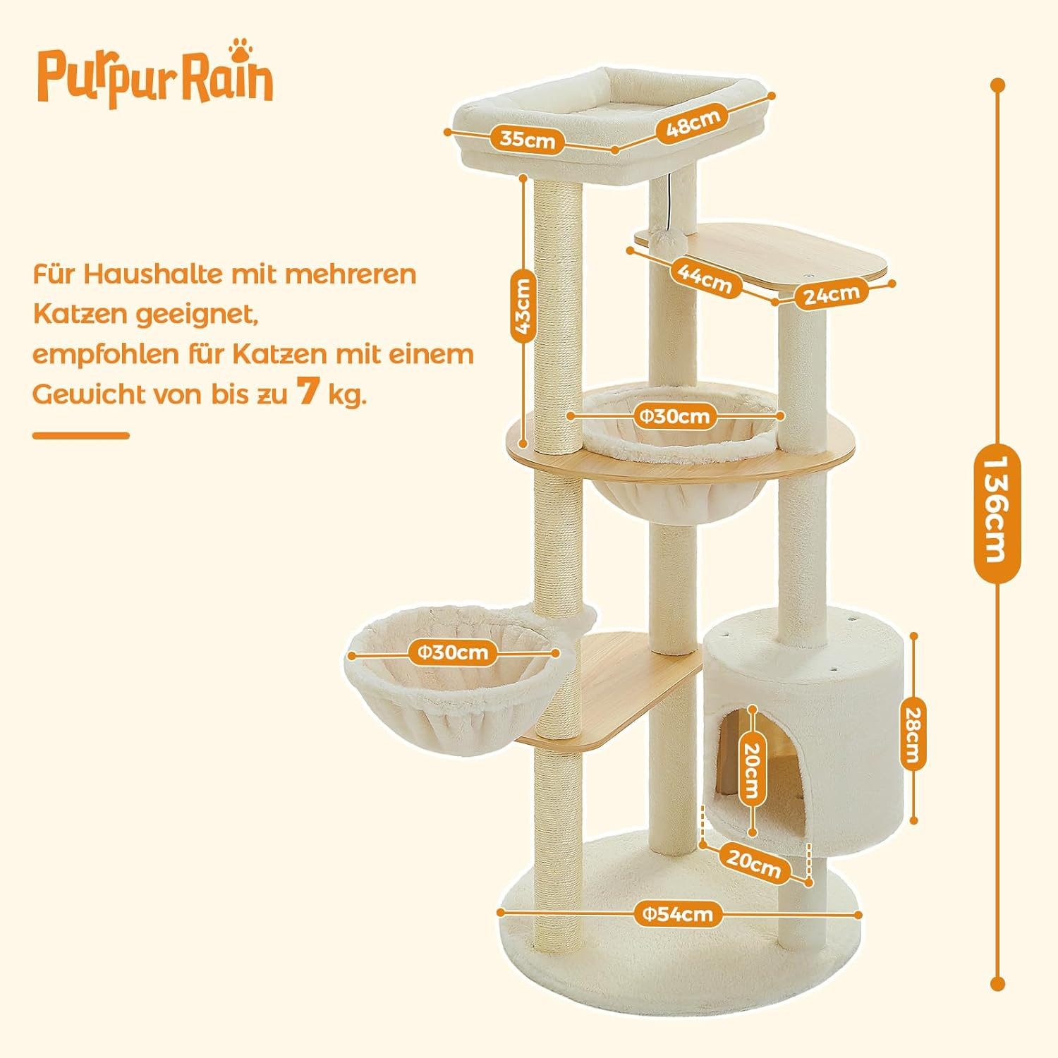 Purpurra Kratzbaum mit Echtholz-Platten, 2 Hängematte günstig online kaufen