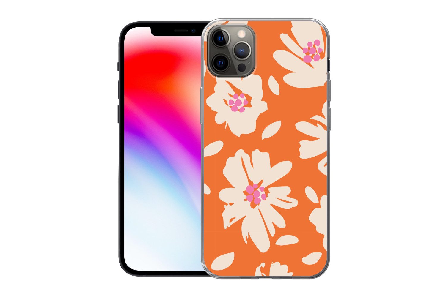 MuchoWow Handyhülle für Apple iPhone 13 Pro Max Blumen - Orange - Beige - Rosa - Abstrakt, Smartphone-Bumper, Print, Handy Schutzhülle Dünn