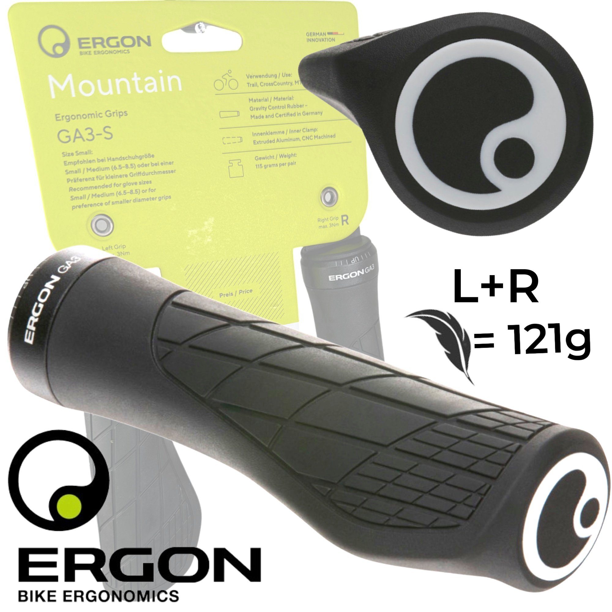 Ergon Fahrradlenker Ergon Fahrrad Ergo Slim GA3-S Fahrrad Griffe MTB Griffe Ebike Schwarz