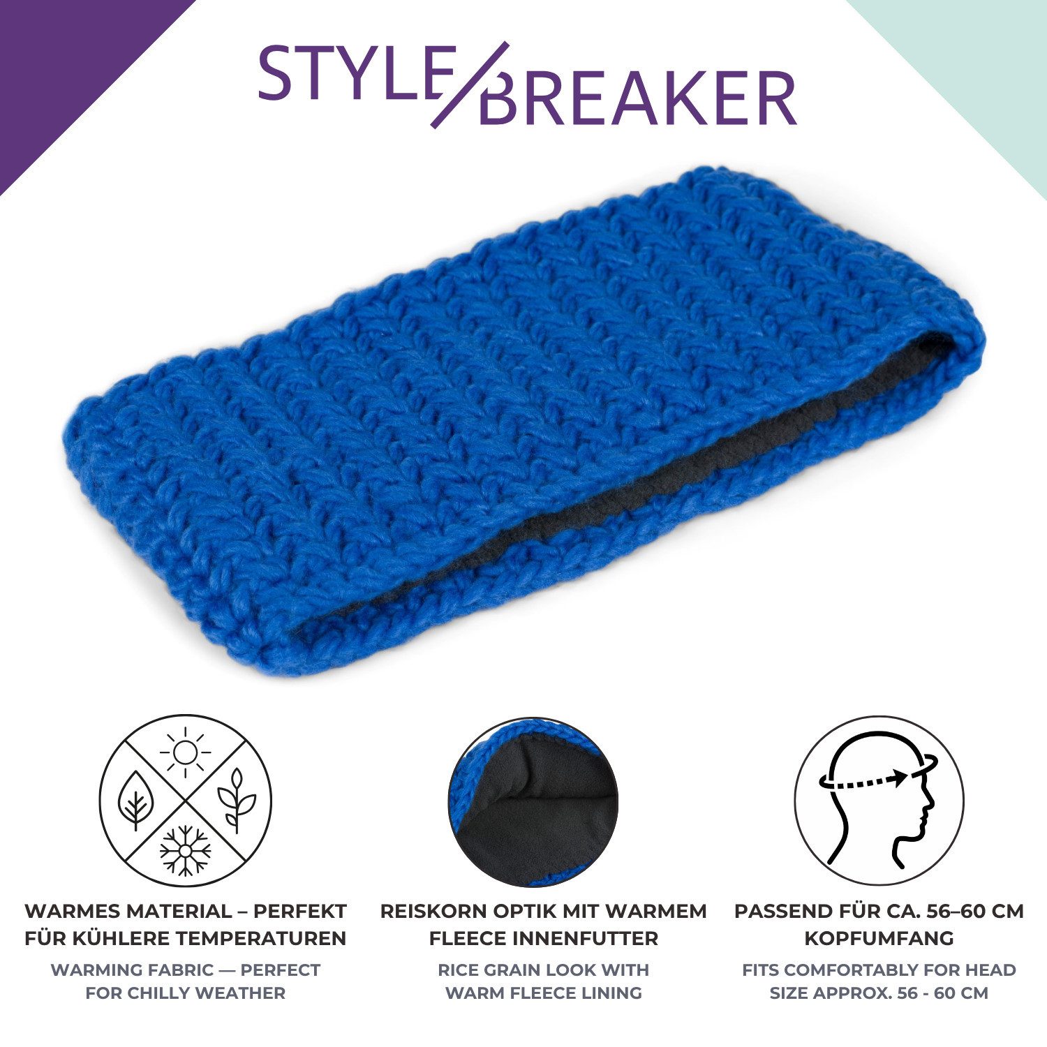 styleBREAKER Stirnband Breites Grob Gehäkeltes Stirnband Einfarbig (1-St)