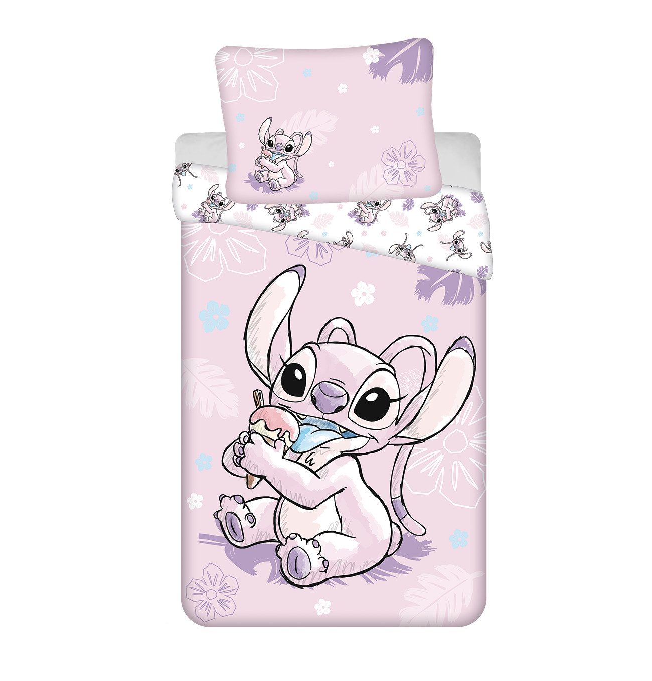 Lilo & Stitch Bettwäsche Disney Lilo & Stitch Wende Bettwäsche Bezug 140x200cm rosa, Baumwolle, 2 teilig, Wendbar mit 2 Motiven, Offiziell lizenziertes Design