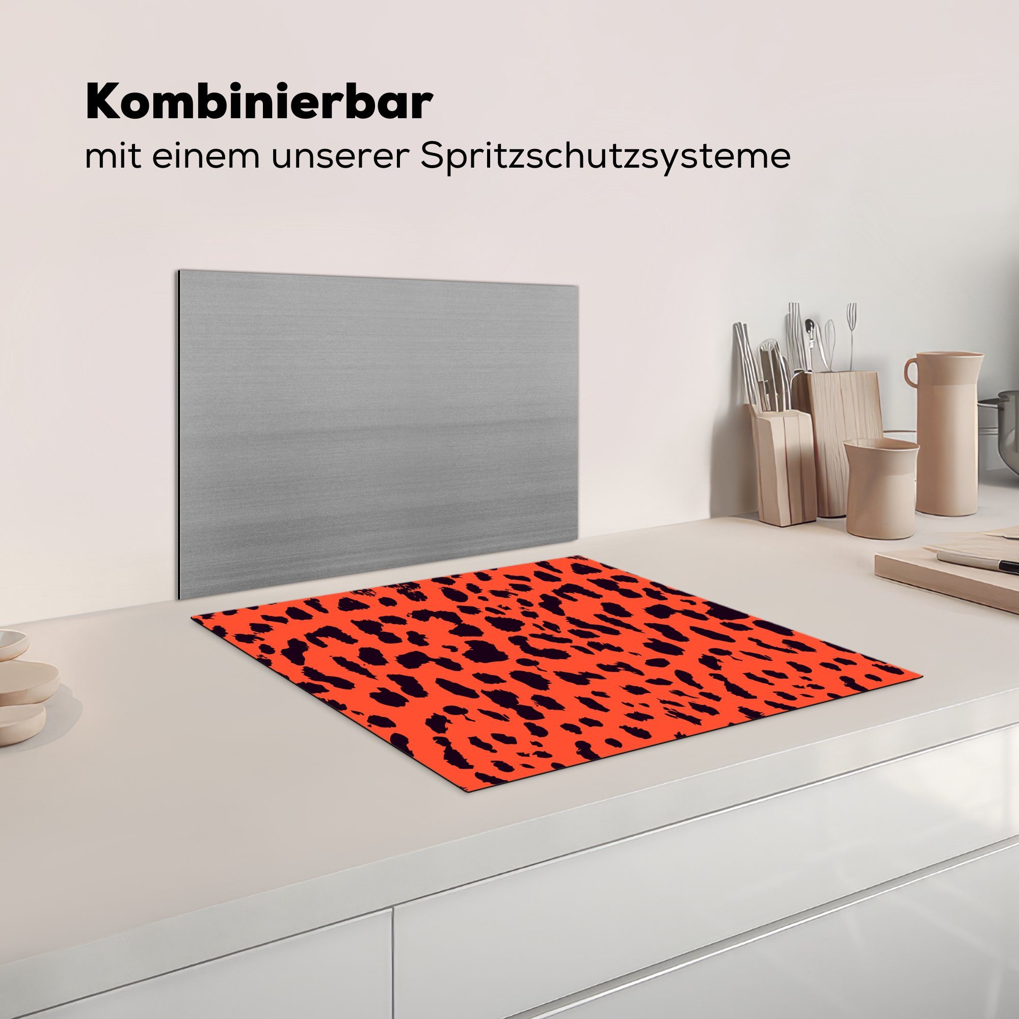 Induktionsherd, cm, Induktionskochfeld MuchoWow Dekoration (1 für Rot - Küchen 58x51 tlg), Vinyl, Panther Schwarz, Herdblende-/Abdeckplatte Tierprint - -