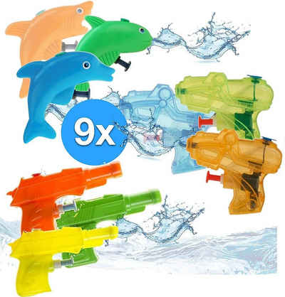 Kinderfreund® Wasserpistole 9X Wasserpistole Mix Wasserspritzpistolen Spritzpistolen (9-tlg), 3 verschiedene Designs