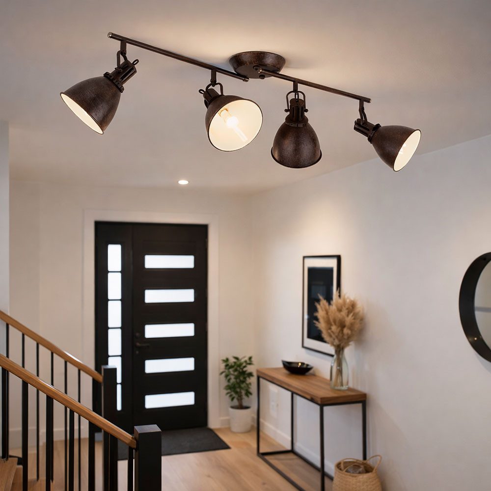 GLOBO LIGHTING Deckenspot, Leuchtmittel nicht inklusive, Deckenleuchte Spotleuchte Strahler schwenkbar 4x E14 rost Metall