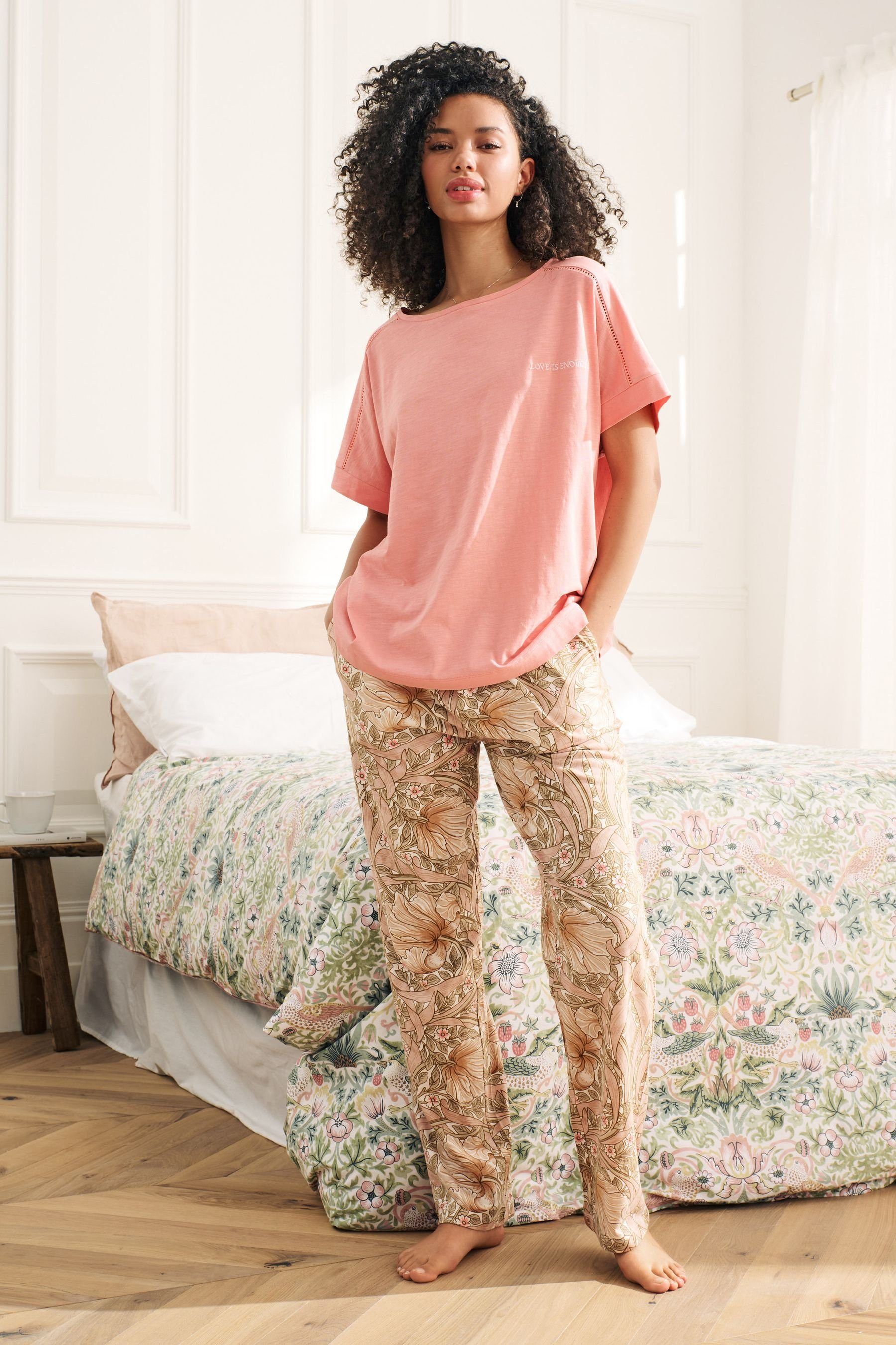 Next Pyjama Morris & Co. at Next Baumwolljersey-Schlafanzug (2 tlg) Morris & Co Pink Floral | Pyjamas