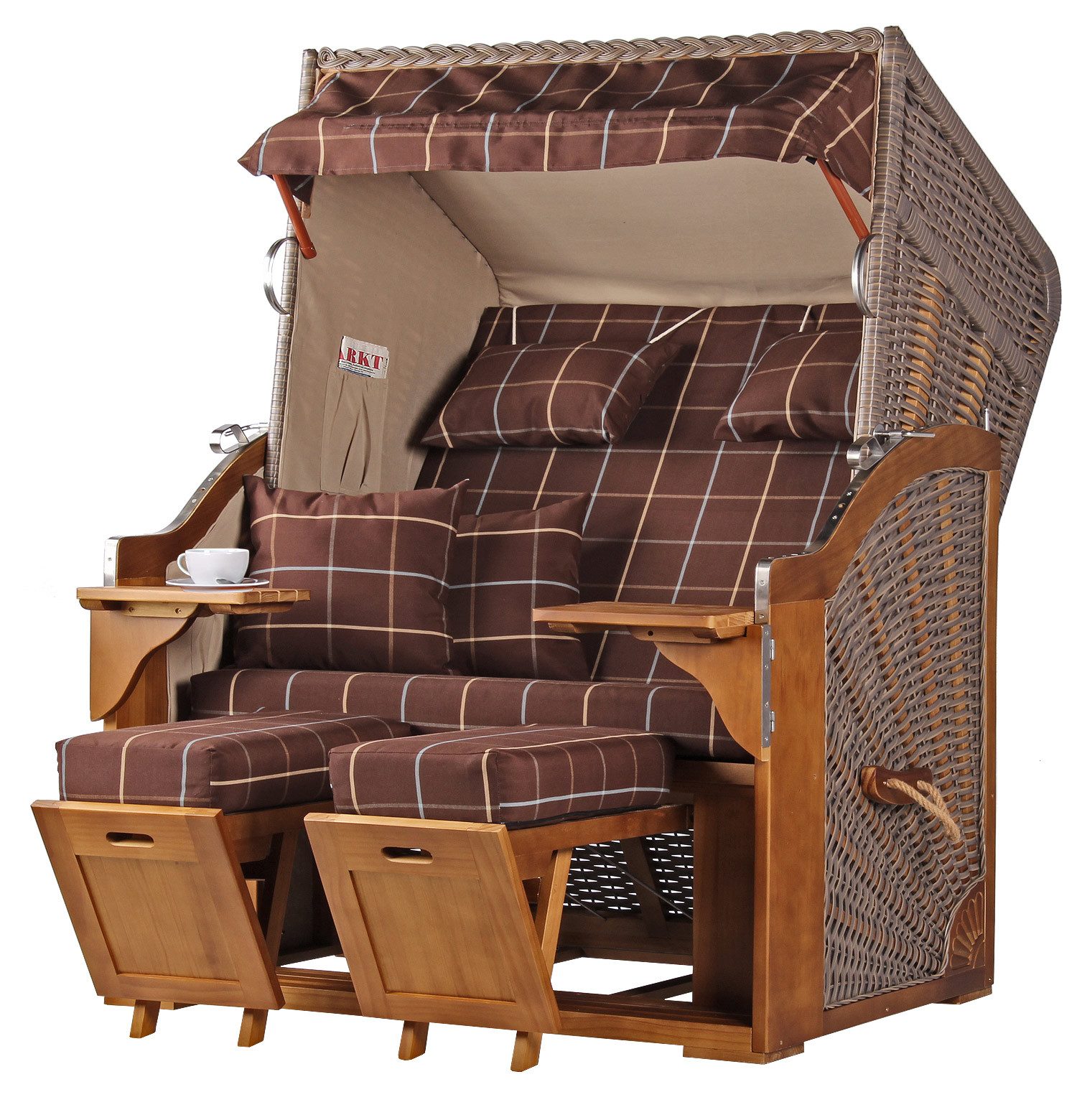 bene living Strandkorb Schleswig Pinie 2-Sitzer - PE mokka - Modell 556, BxTxH: 120x80x160 cm, Volllieger, Ostsee-Strandkorb