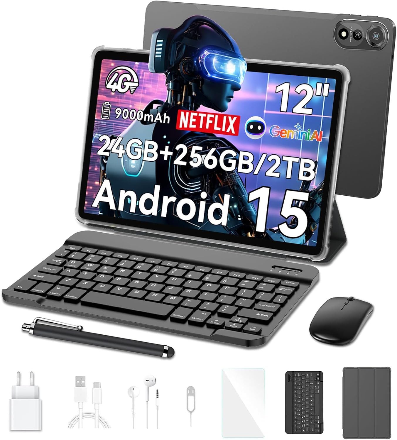 blackview 12 " Mega2 Android 15 4G LTE 2,4K 8GB/12GB+256GB Tablet (12", 256 GB, 4G (LTE), 2.4K, 120 Hz Display, Android 15, 9000mAh, LTE)