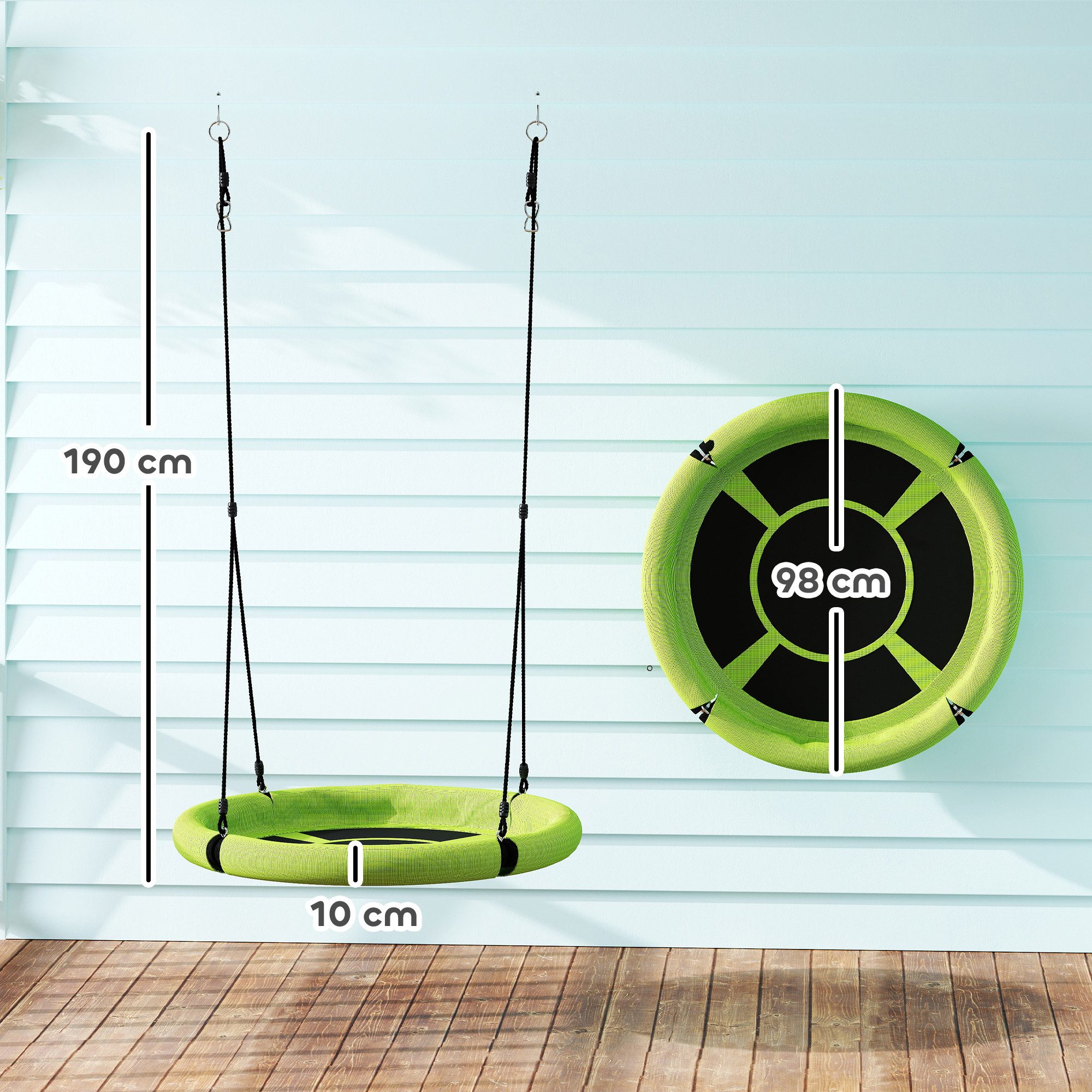 AIYAPLAY Einzelschaukel Nestschaukel Ø98 cm Verstellbar bis 100 kg, (Tellerschaukel, 1-tlg., Kinderschaukel), Gartenschaukel für 3-8 Jahre Kinder, Outdoor, Grün