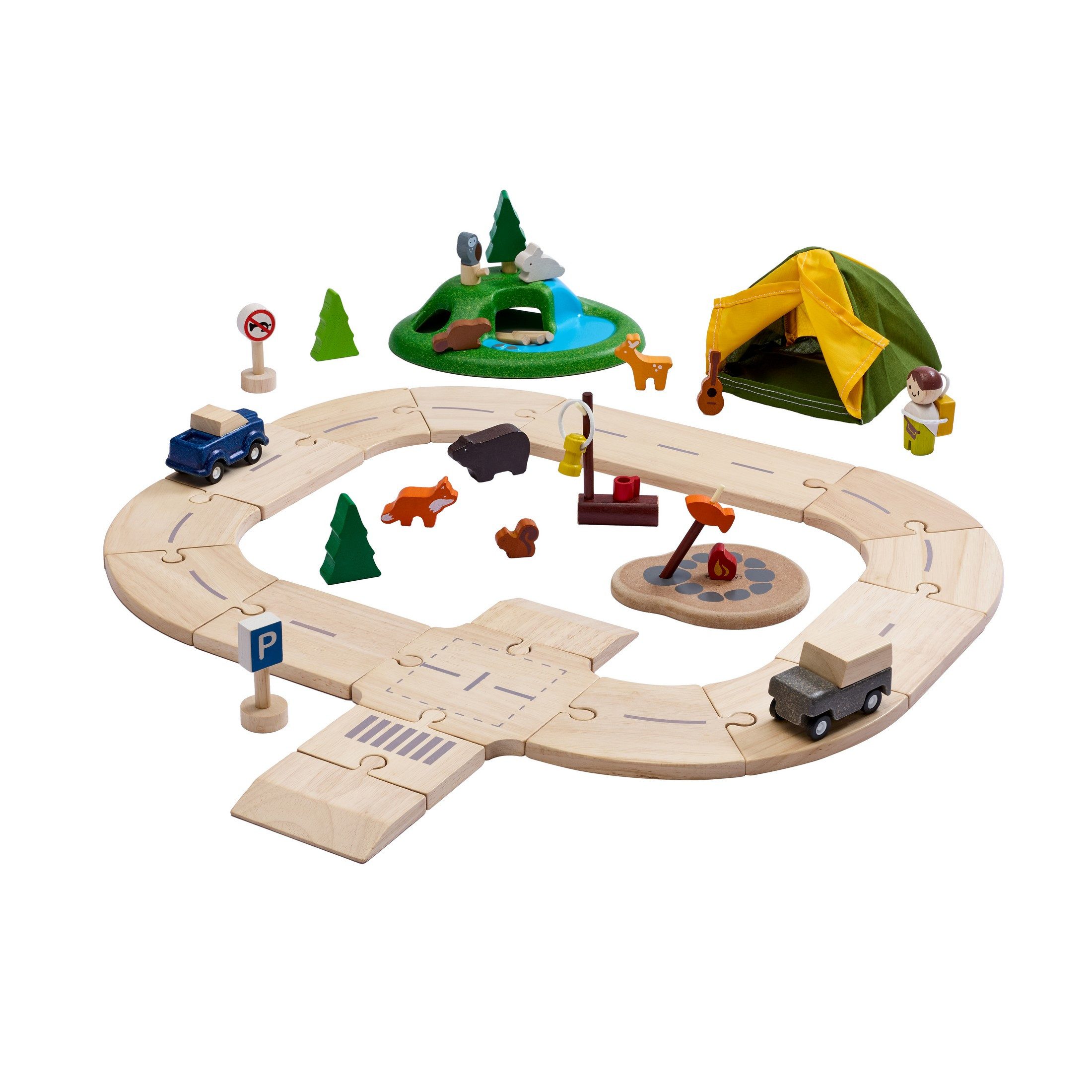 Plantoys Spielzeug-Zug PlanToys- Dschungel-EntdeckerStraßenset - ab 3 Jahre, (Komplettset, 47-tlg)
