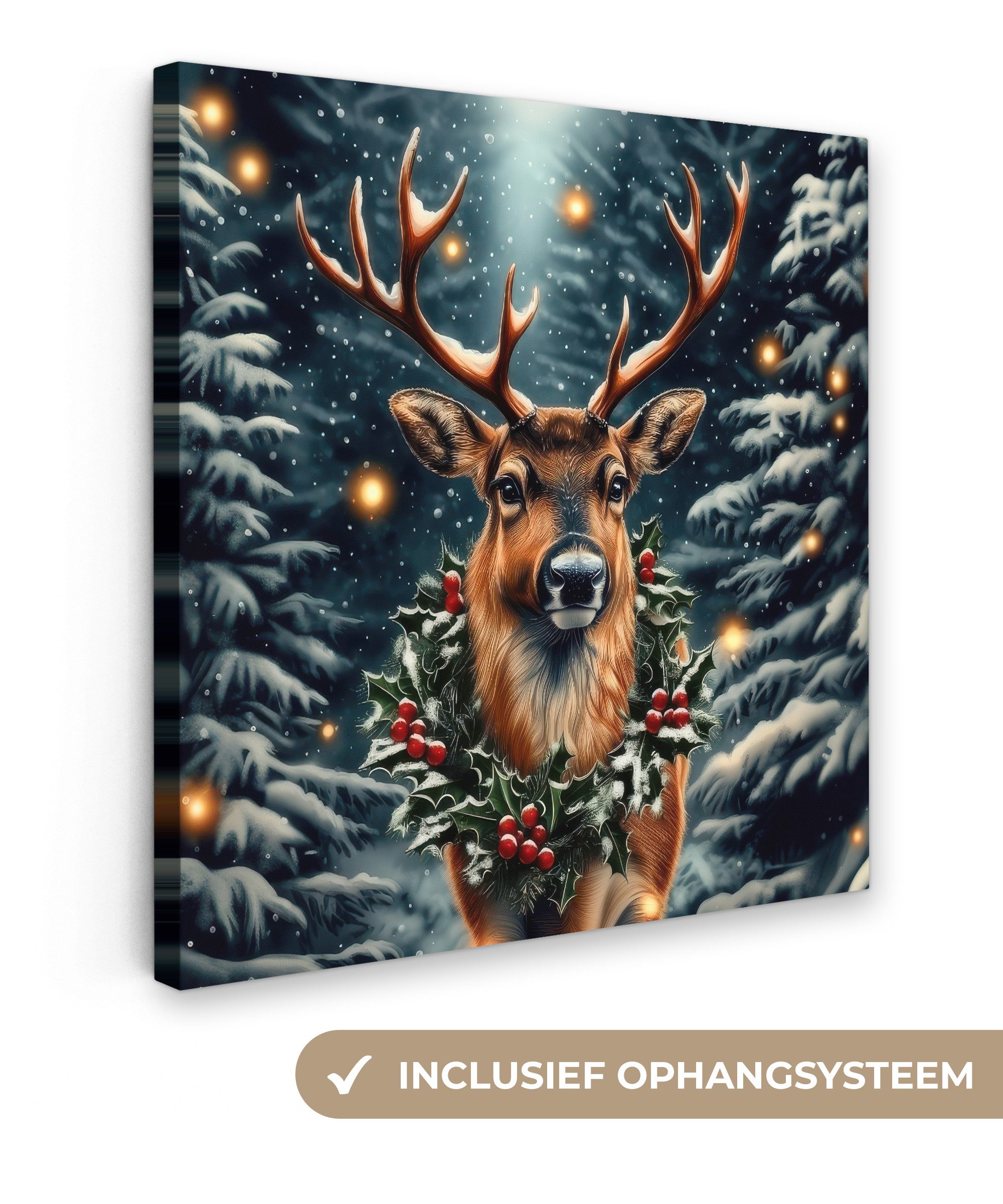 OneMillionCanvasses® Leinwandbild Weihnachten - Magie - Wald - Farbenfroh, Fotodruck (1 St), Wandbild, Deko Schlafzimmer Wohnzimmer Flur 20x20 cm