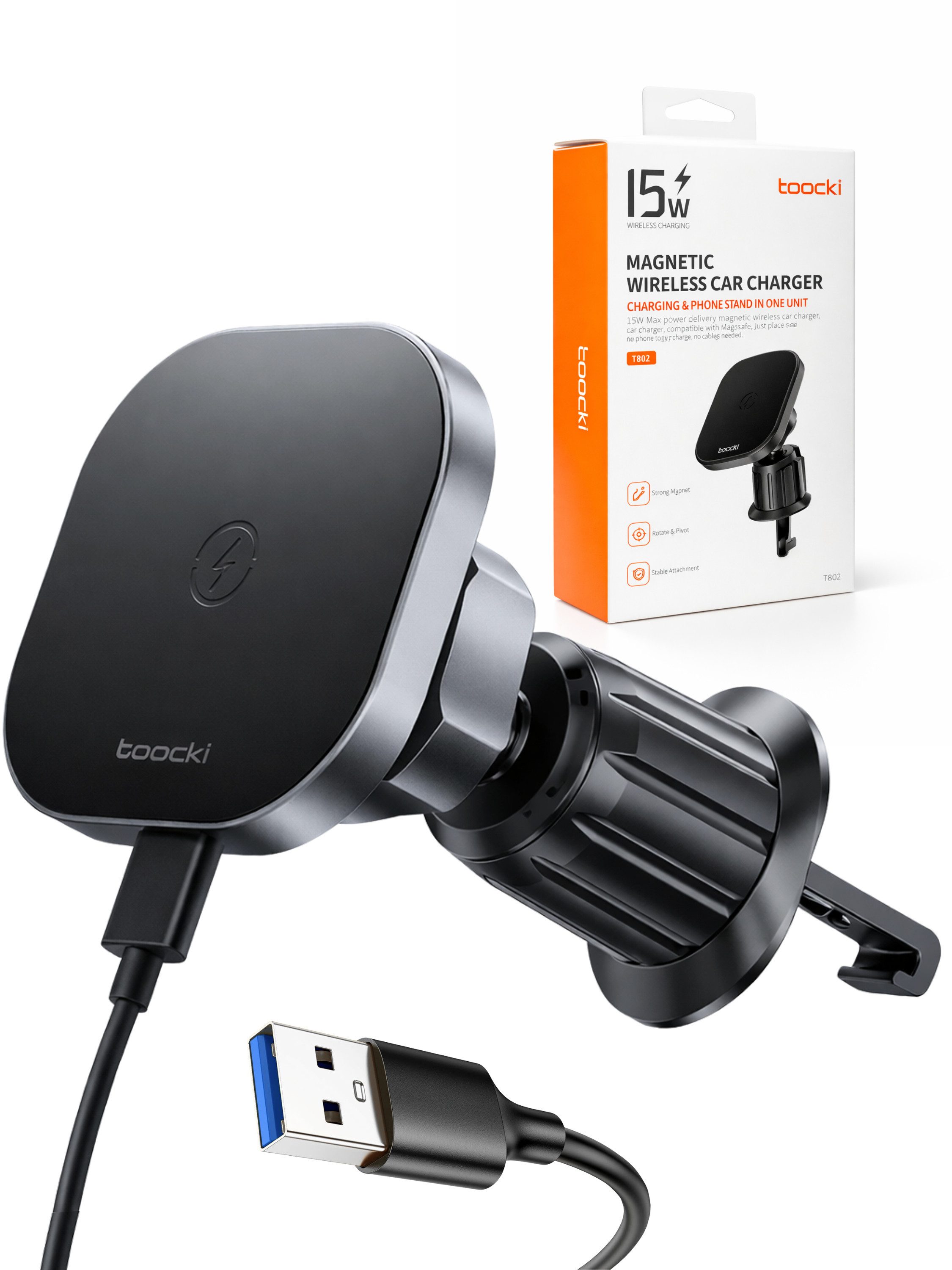 RUHE Handy-Halterung Wireless Charger Kabelloses Laden Auto Handy Halterung 15W, (bis 7 Zoll, Packung, 1-tlg., Magnetische Handyhalterung, Handyhalterung Magnet Wireless Charger Auto Zubehör iPhone 12 - 17 MAX)