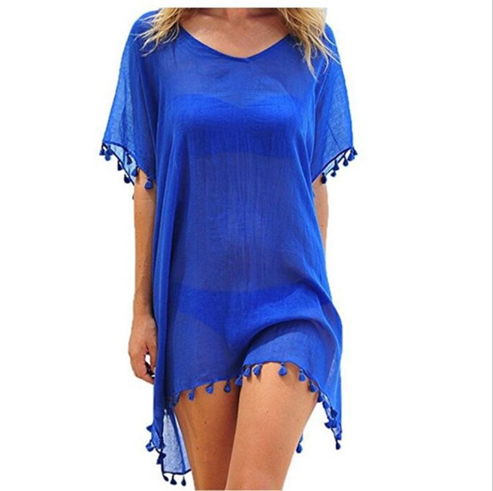 Zaewry Strandkleid Eleganter Strand-Überwurf, Damen Bikini-Überwurf mit Quasten Damen Strand,Strandbekleidung,für Urlaub, Strand) Pool, Party