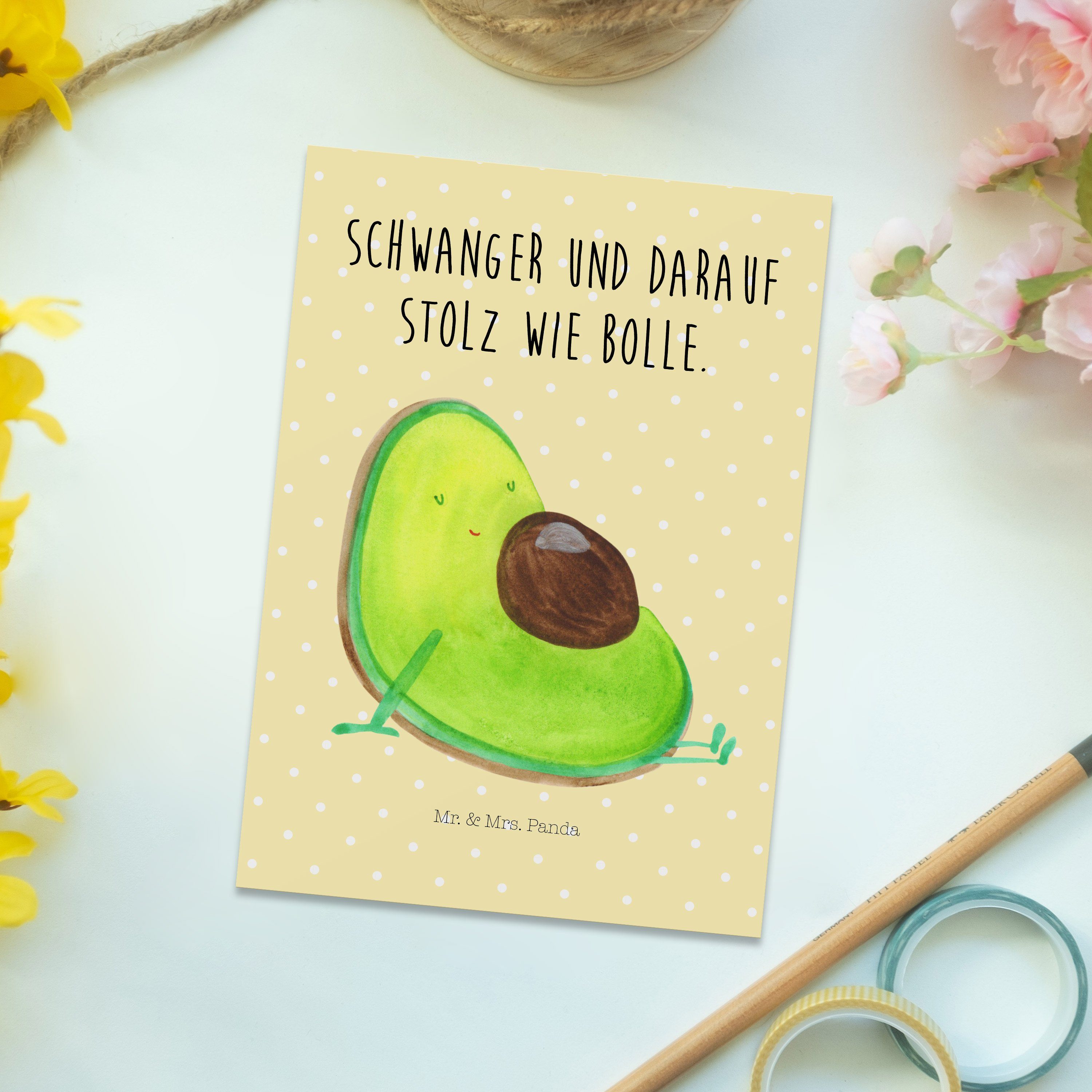 Panda schwanger - Mr. Avocado Mrs. Geschenk, Liebe Gelb Pastell Grußkarte, & große - Postkarte