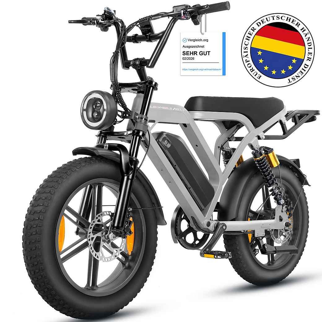 Vankel E-Bike Mountainbike Cityrad E-Fahrrad 20” x 4.0” Damen u. Herren Pedelec 720Wh Max.108KM, Kettenschaltung, Heckmotor, 720 Wh, (Beleuchtungsset mit Batterieladegerät, Batterieschlüssel, Werkzeug), 48V 15Ah All-Terrain Elektrofahrrad mit Shimano 7-Gang