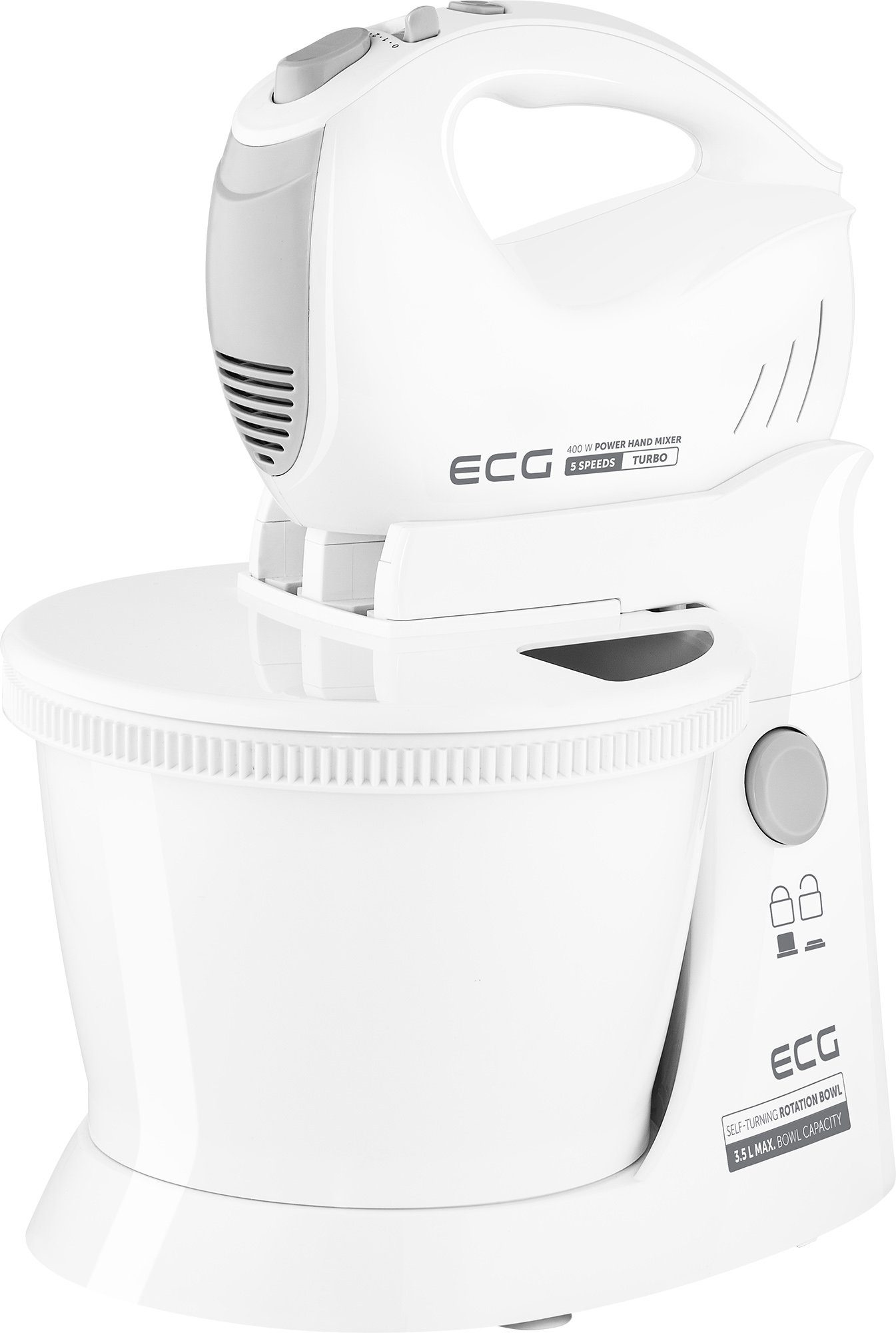 ECG Handmixer RSM 4052, 400 W, Handmixer mit Drehschüssel, Ständer mit motorgetriebener Drehschale