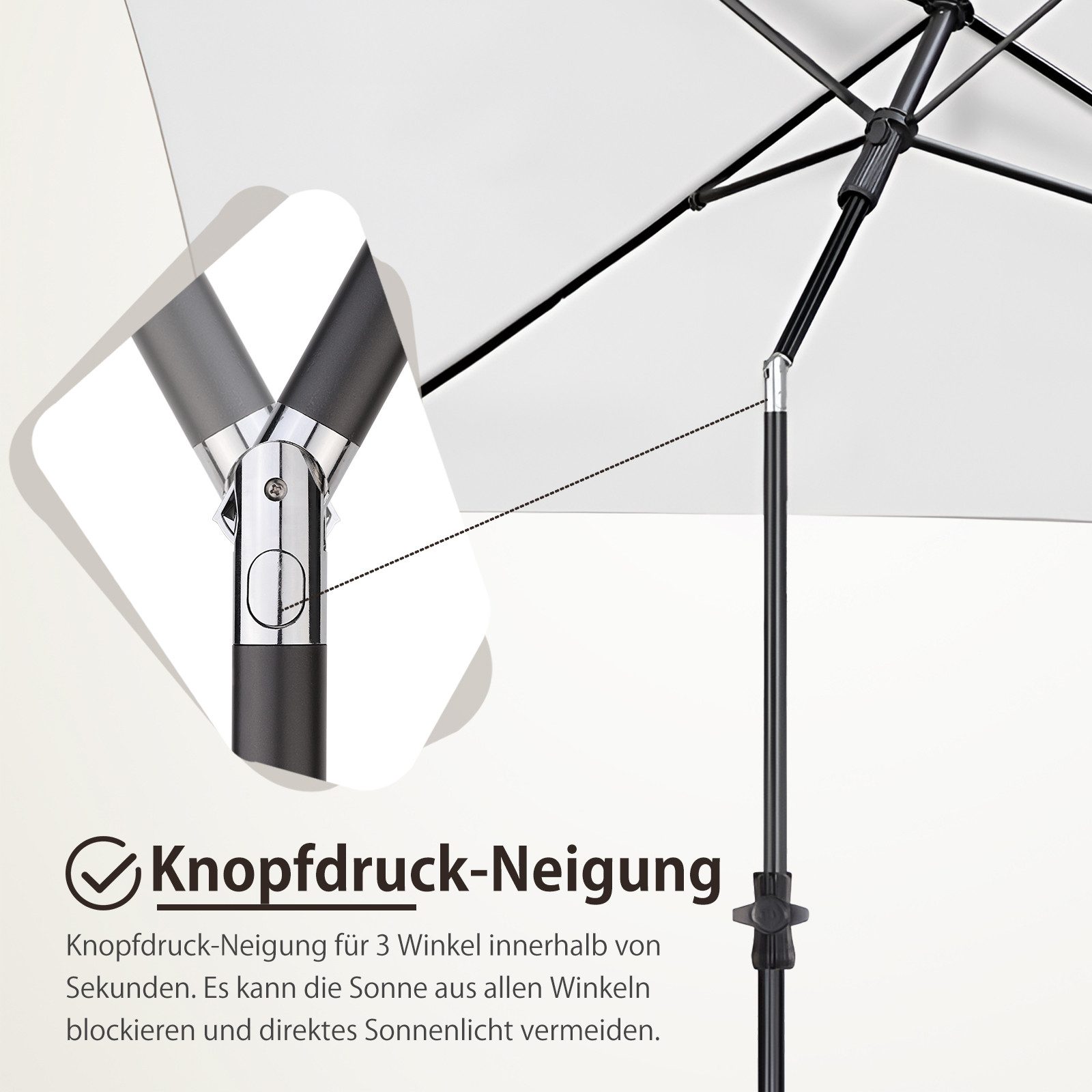 Sekey Sonnenschirm Rechteckig Höhenverstellbar Balkonschirm Knickbar, mit Schutzhülle, LxB: 210,00x140 cm, Sonnenschutz UPF50+, Kippbar, Höhenverstellbar Sonnenschirm Balkon
