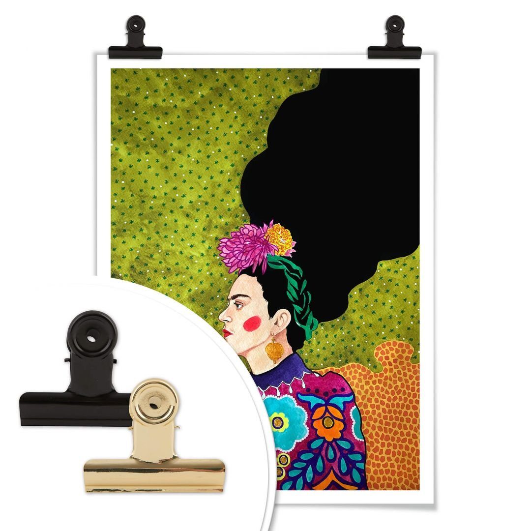 Kahlo, Art Wandbild Frau Poster kraftvolles Poster Wall Sommer Portrait Wohnzimmer Frida modern K&L Hülya