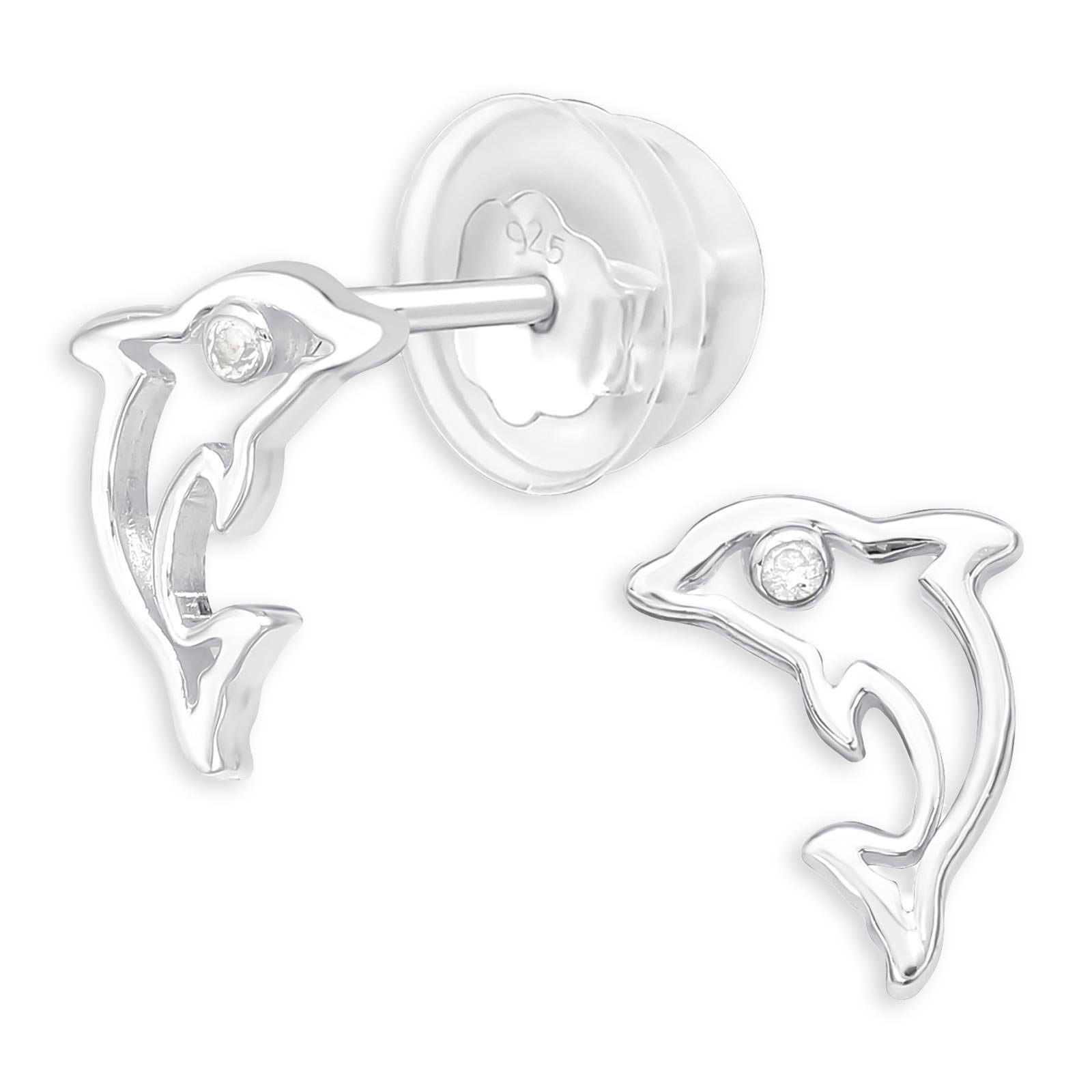 Monkimau Paar Kinder Ohrringe Delfin Kristallen, Niedliche aus Ohrringe Ohrstecker Kinder (Packung), mit Silber 925 Delfin