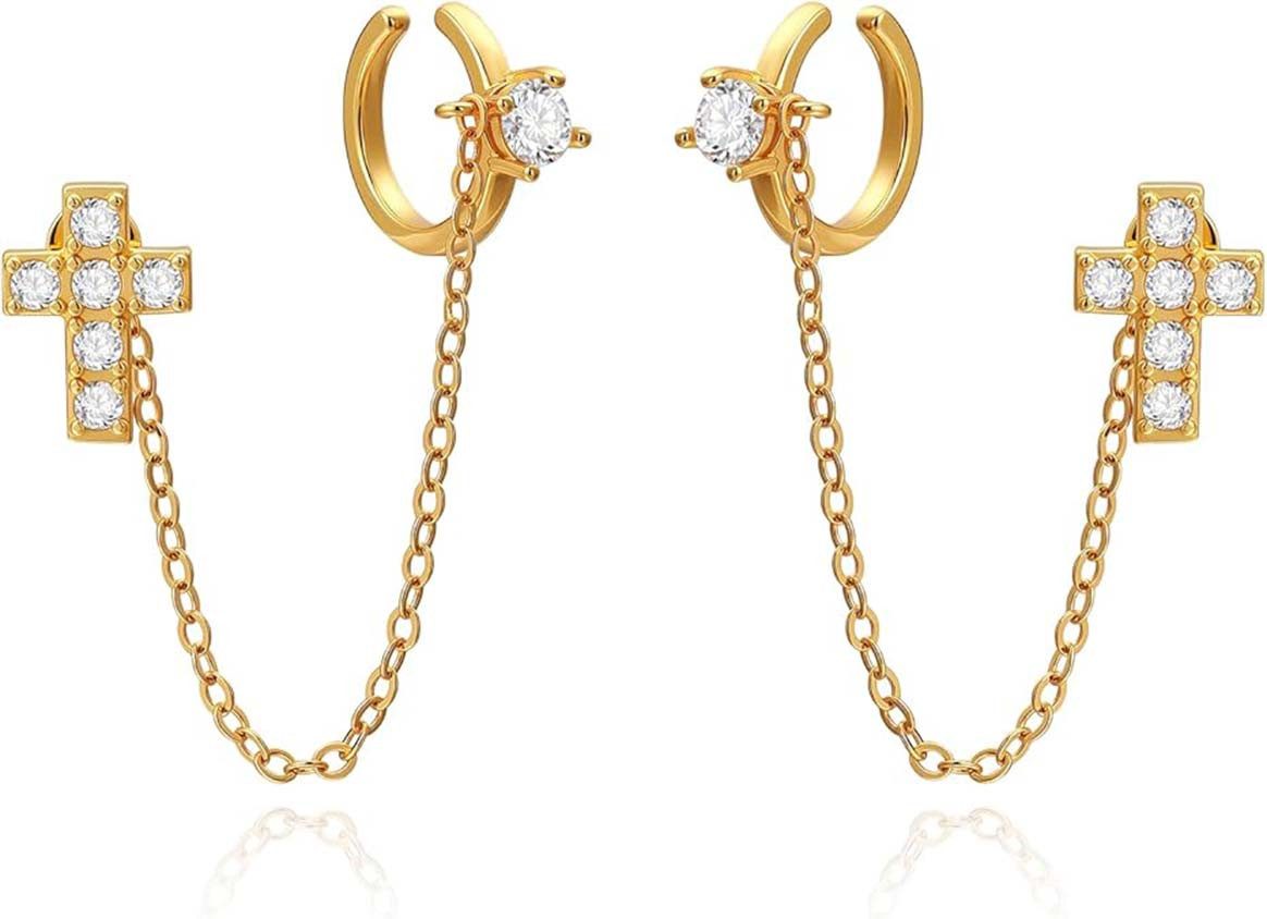 Jumpeak Paar Ohrstecker ohrringe gold 585 echtgold,ohrringe kreuz,Personalisierte Ohrstecker, D/E VVS/VS,Diamantohrstecker Gold 585,Kommunion Geschenk,Jahrestag