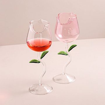 SEEZSSA Rotweinglas Rosenform-Weingläser,Kristallglas,Rotweinglas für Zuhause,Hochzeit, Das klassische Rosenglas spülmaschinenfeste 150/280ml,2 Stück,Glas