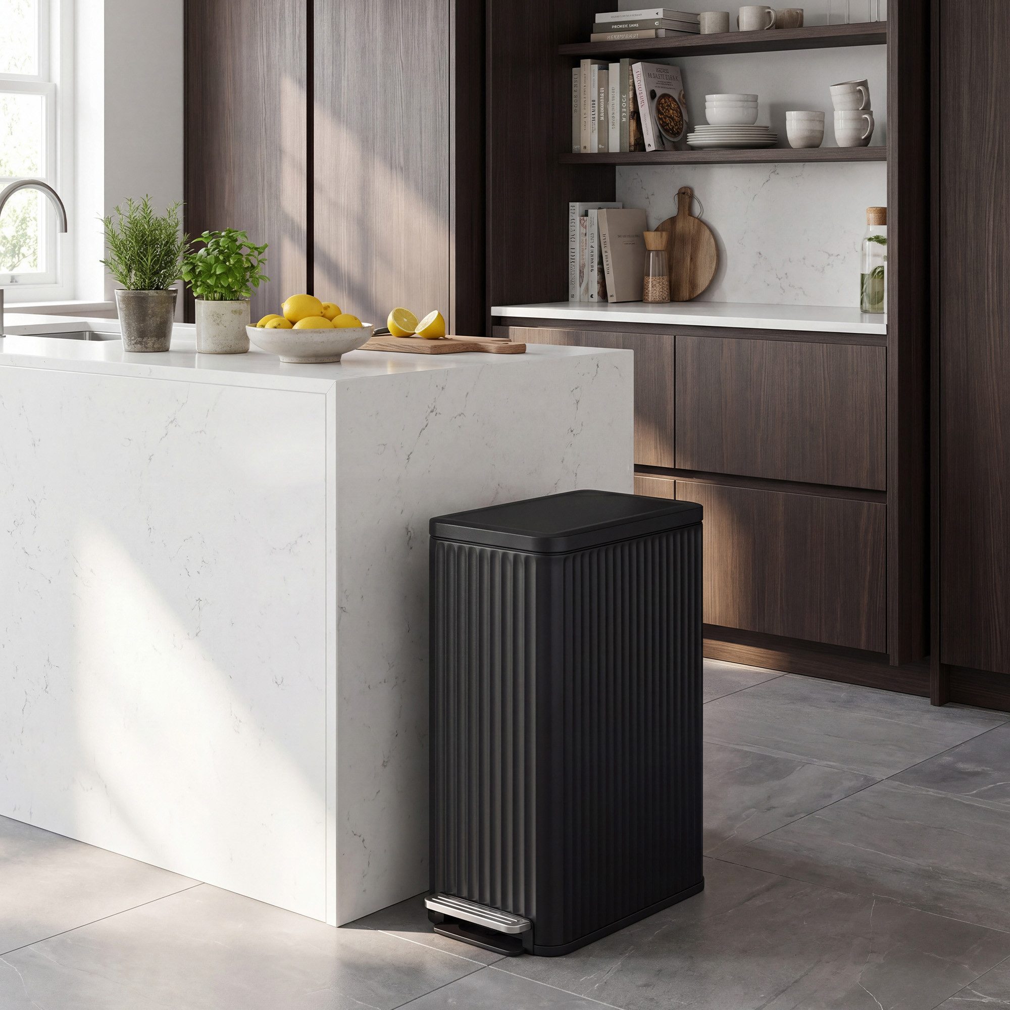 SONGMICS Mülleimer Küche, 50 L Abfalleimer mit Pedal, Tretmülleimer mit Deckel, Softclose, herausnehmbarer Inneneimer, aus Stahl, 15 Müllbeutel