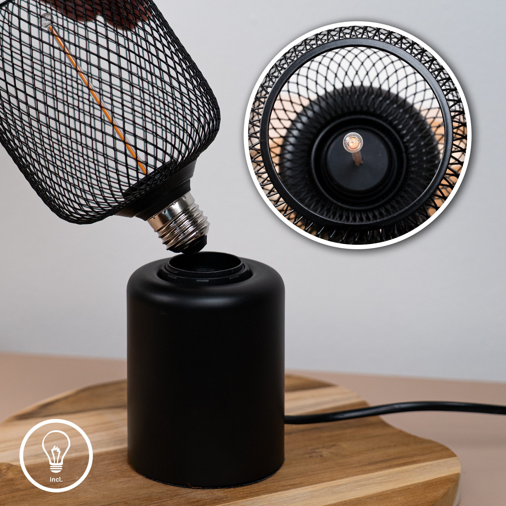 Briloner Leuchten LED Tischleuchte Tischlampe Drahtschirm Modern, LED wechselbar