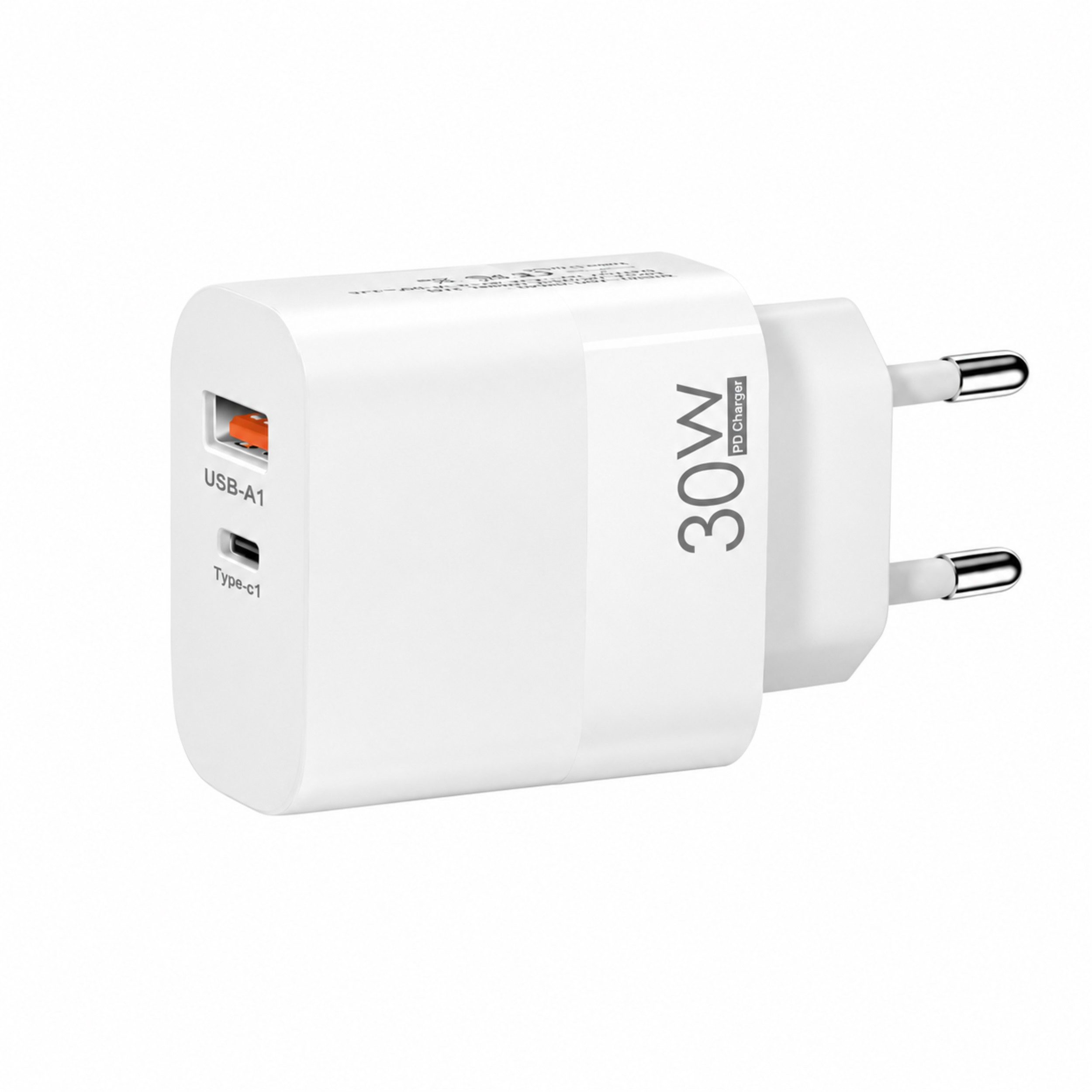 PlugUp 30W USB-C Schnellladegerät mit USB-C & USB-A Anschluss für Smartphones Smartphone-Ladegerät (3300 mA, Universelles Schnellladegerät für Smartphone, Tablet & USB-C-Geräte)