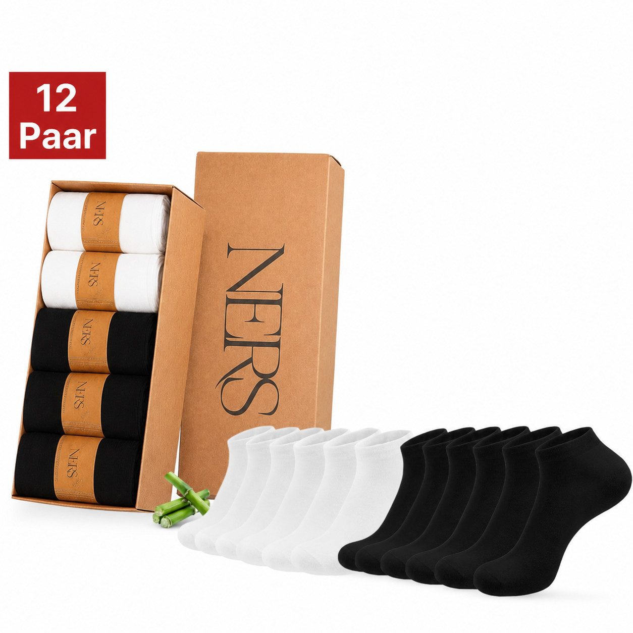 NERS Sneakersocken 10 Paar aus Bambus für Damen & Herren Kein Verrutschen mit Komfortbund (20-Paar, 12 Paar) Premium Sneaker Socken, ohne drückende Naht, Atmungsaktiv & Weich