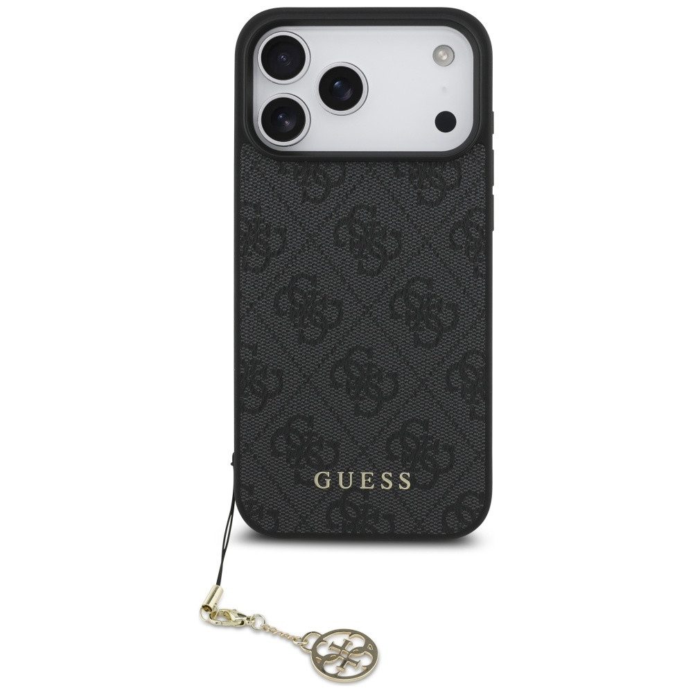 Guess Handyhülle iPhone 17 Pro Max MagSafe Kunstleder grau mit Kette goldfarbig 6,9 Zoll, Kantenschutz – Bild 2 von 5