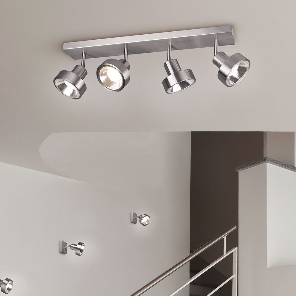 etc-shop LED Deckenleuchte, Leuchtmittel Spots schwenkbar 4-flammig Deckenlampe nicht Metall inklusive, Wohnzimmerleuchte silber