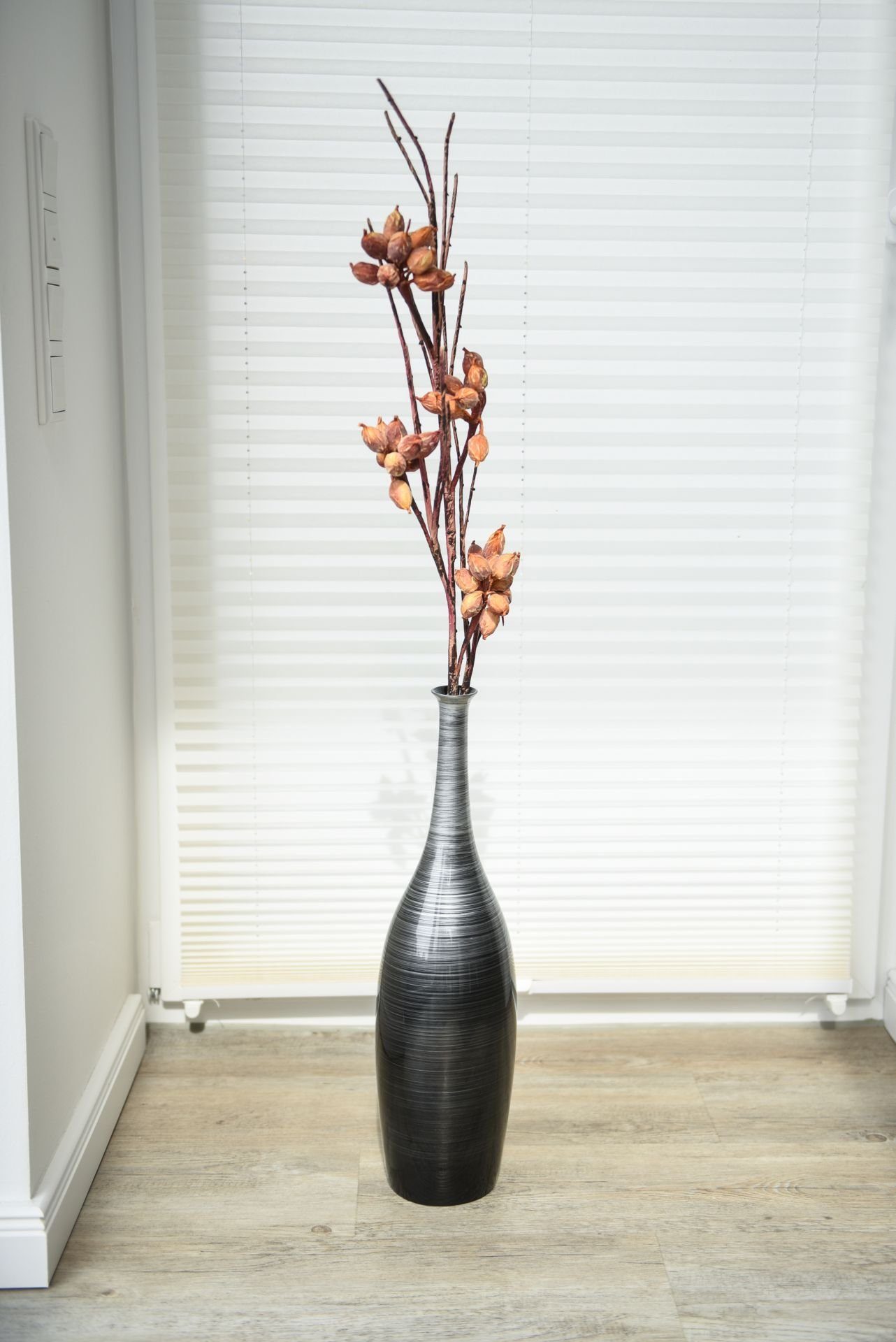 VIVANNO Bodenvase Fiberglas DELGADA Rund - Silber Hochglanz Mit Muster (1 S günstig online kaufen