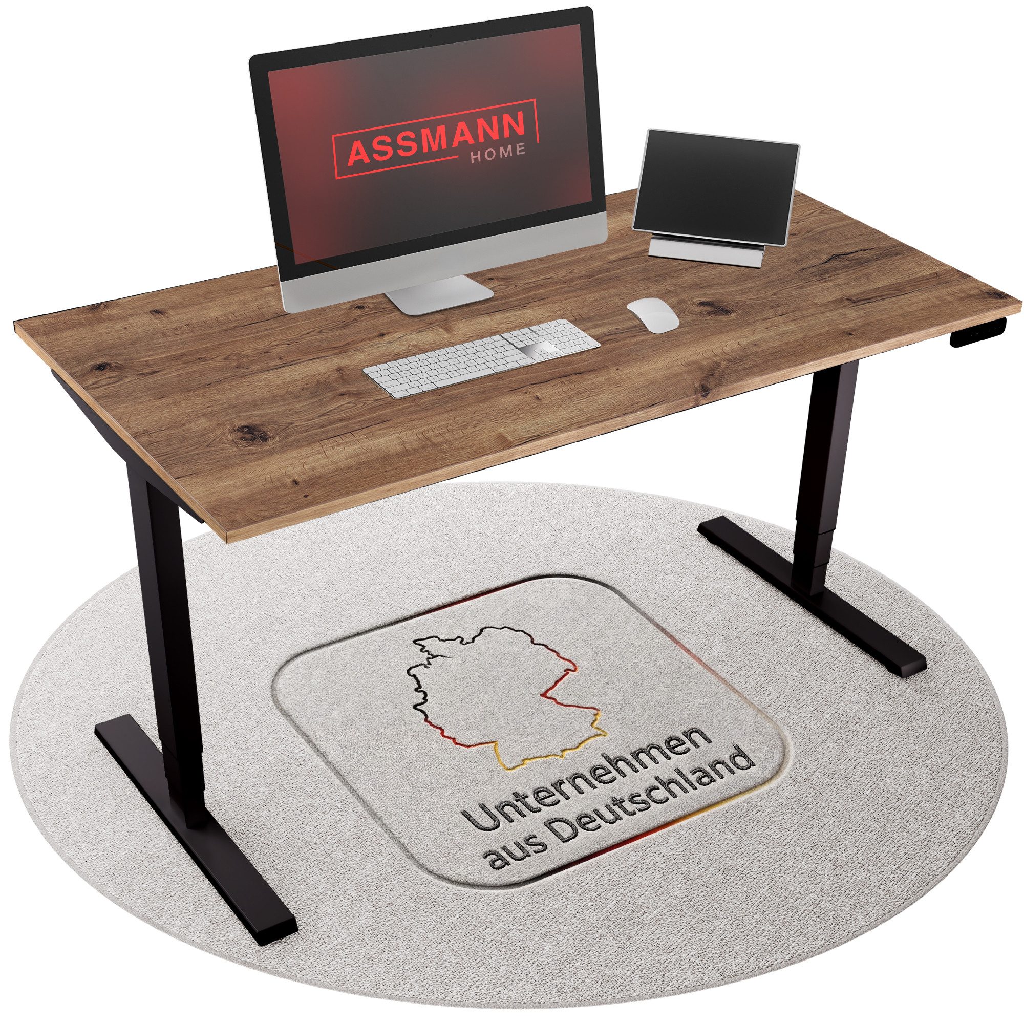ASSMANN Büromöbel Schreibtisch Y-LINE (160x70cm Schwarz Eiche Tabak Kollisions-Schutz, Elektrisch höhenverstellbar, Kindersicherung 2-fach-Motorik Doppelhub, einfache Montage, für Büro und Homeoffice), TÜV-zertifiziert, Blauer Engel, 5 Jahre Herstellergarantie