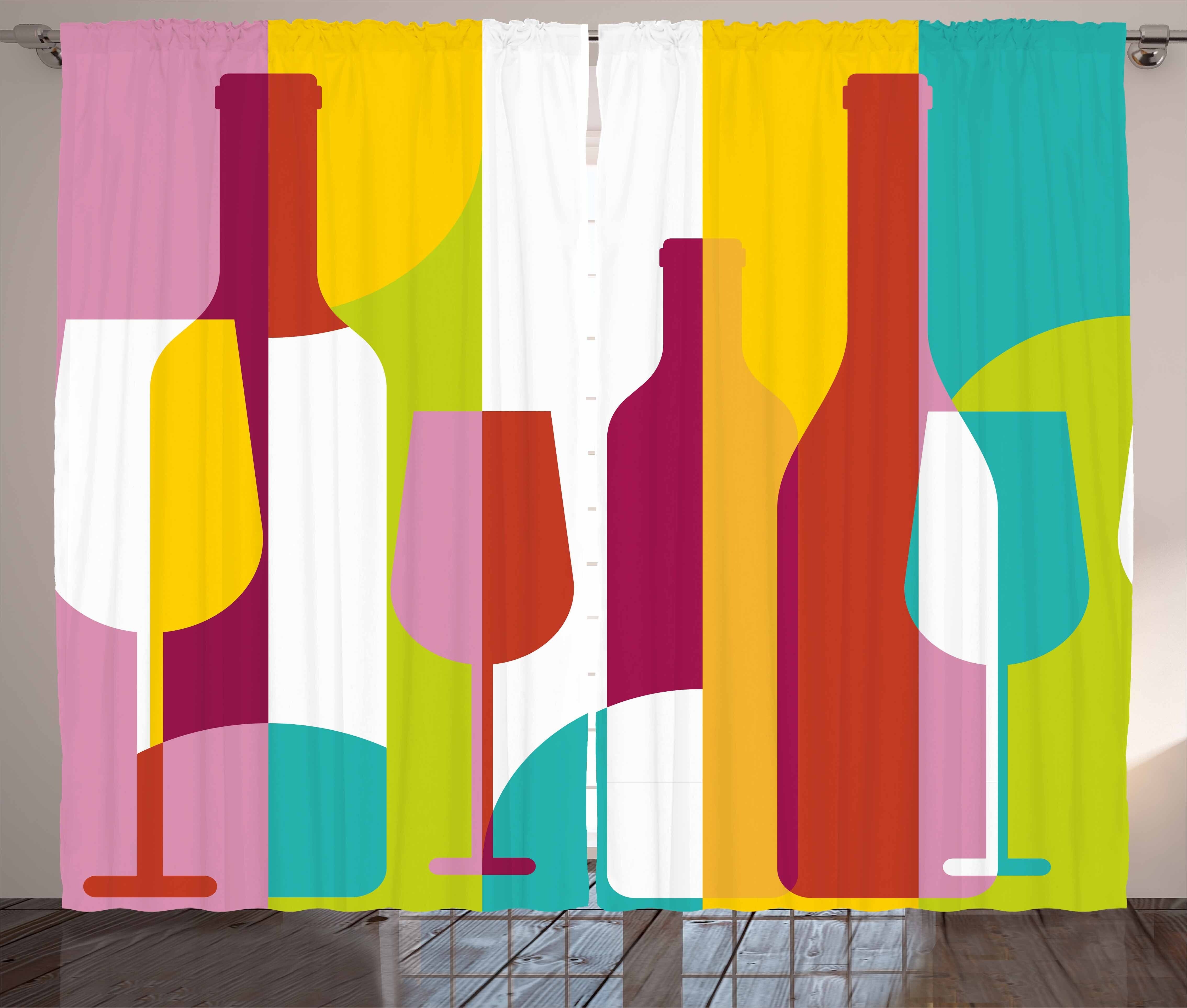 Gardine Schlafzimmer Kräuselband Vorhang mit Schlaufen und Haken, Abakuhaus, Wein Bunte Zusammenfassung Drinks