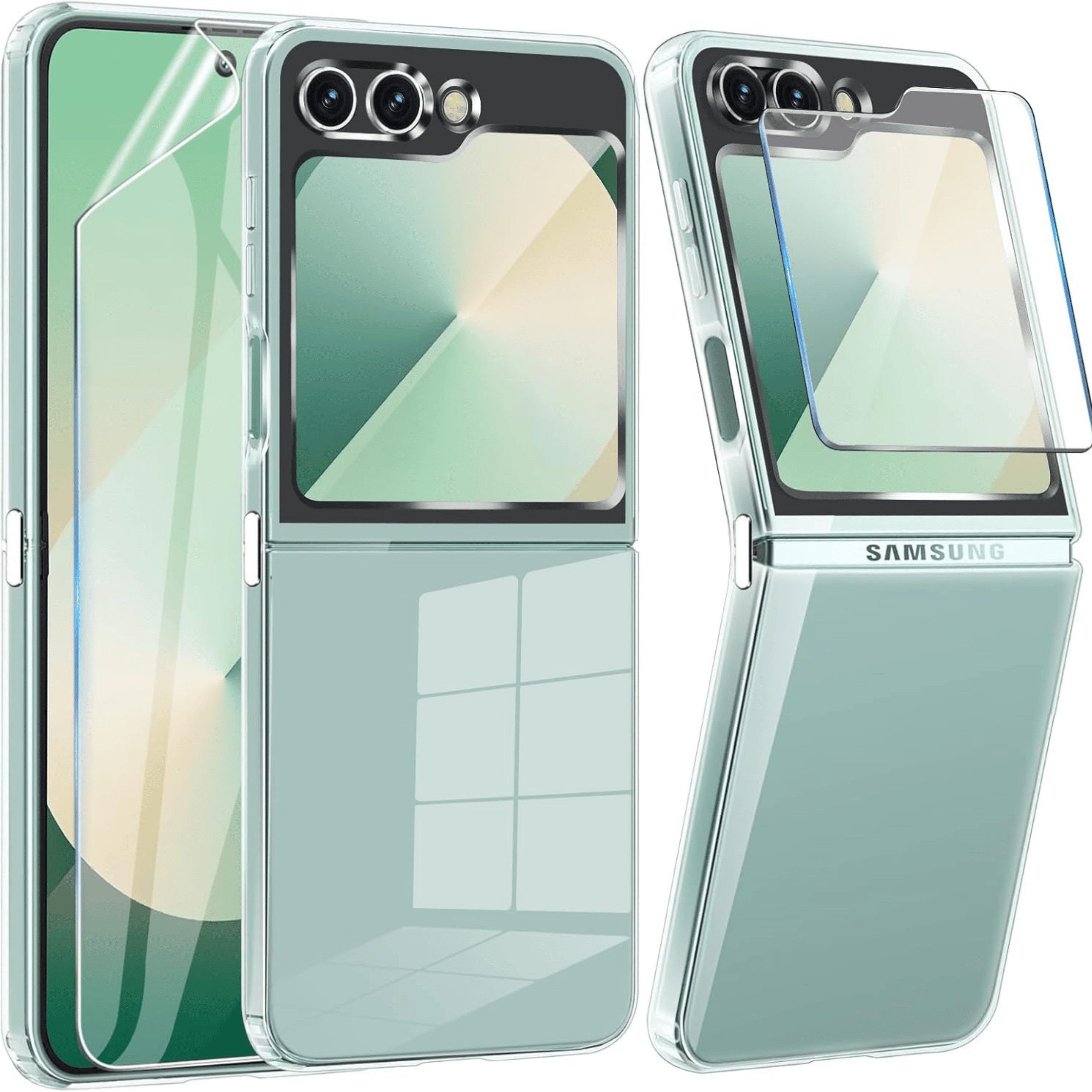 SmartUP Smartphone-Hülle für Samsung Galaxy Z Flip 7 FE 5G Tasche Silikon Schutzglas Case 9H 6,7 Zoll, kompletter Rundumschutz