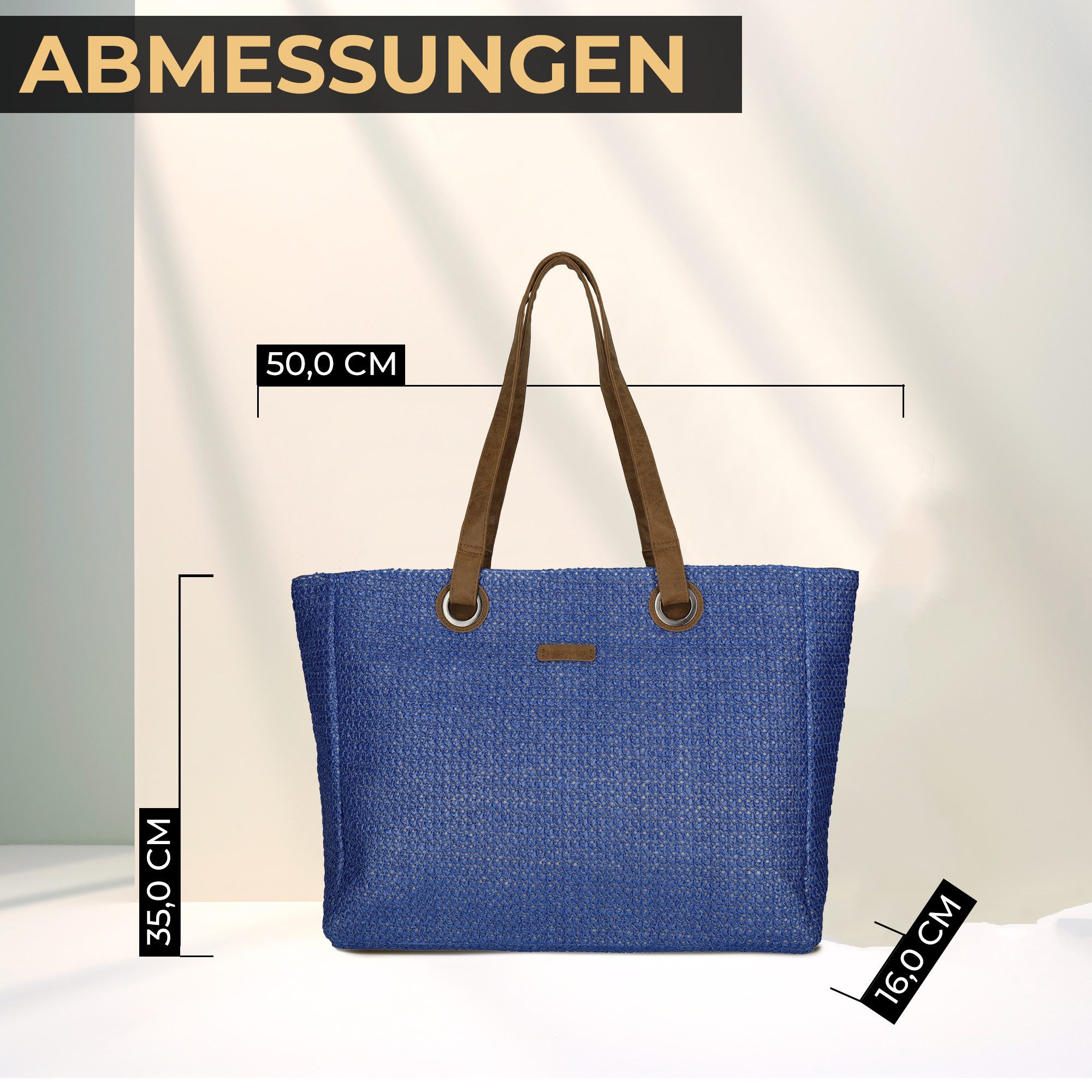 Enrico Benetti Strandtasche Badetasche mit Reißverschluss Damen Herren – Shopper groß (Shopper, groß), in schöner Bastoptik