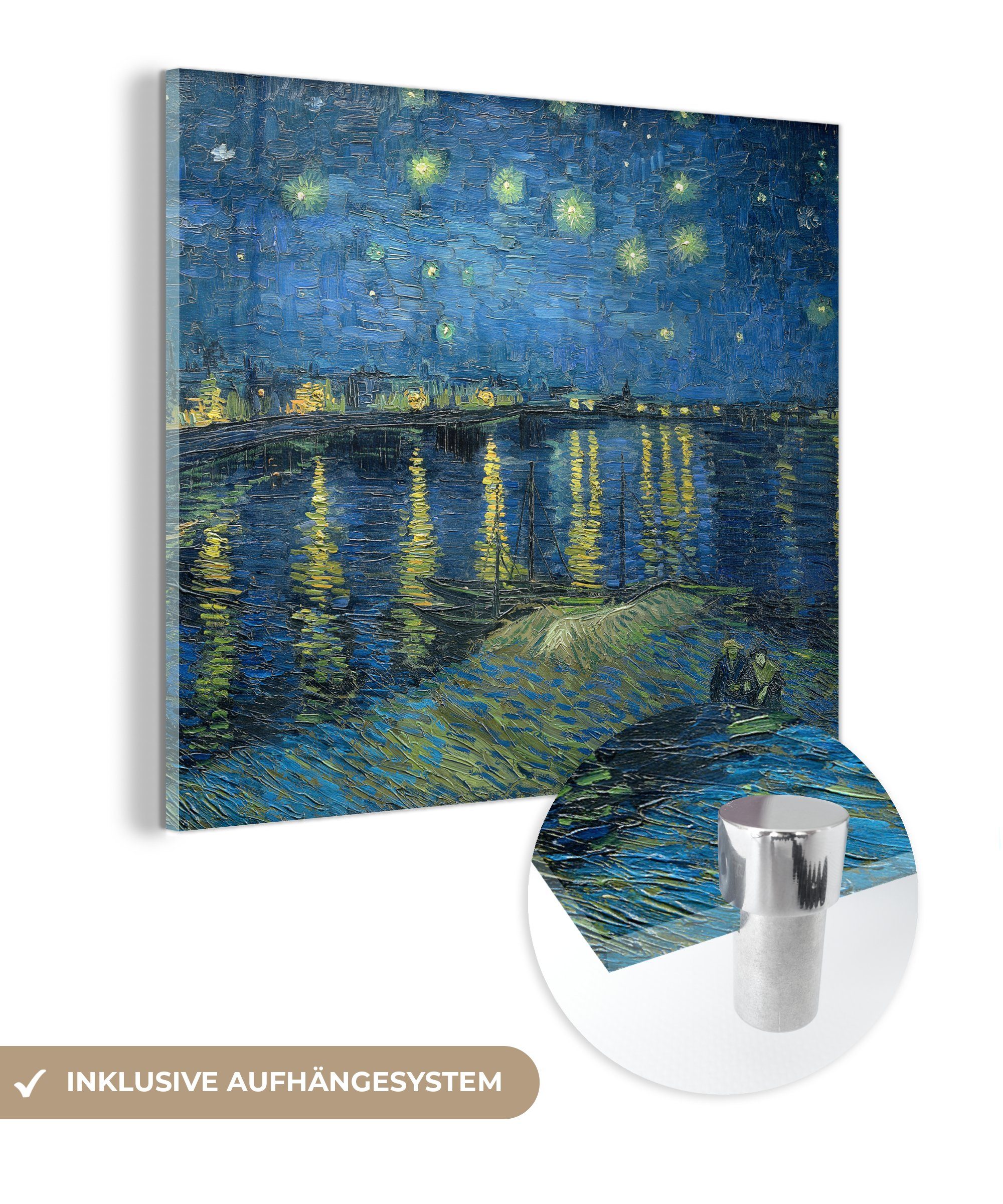 Glas von Wanddekoration van auf auf Glas - - Die St), Wandbild Gemälde sternenklare Bilder Acrylglasbild MuchoWow Vincent (1 Gogh, - Foto Glasbilder Nacht -
